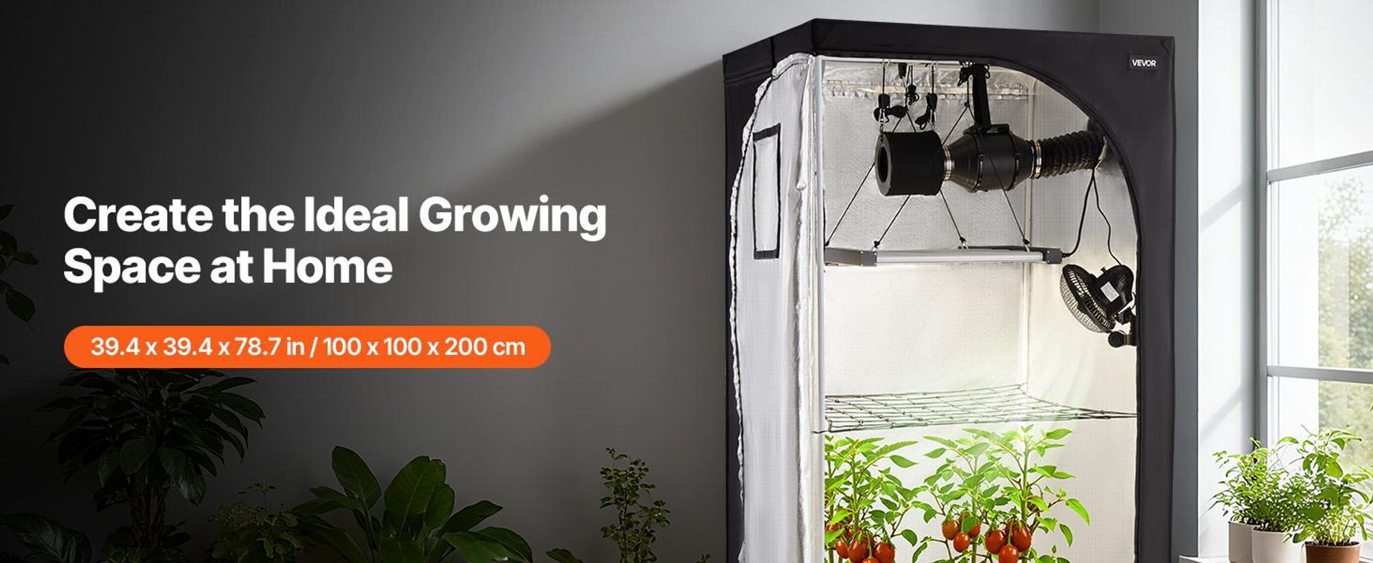 VEVOR Indoor-Grow-Zelt-Set, 100 x 100 x 200 cm, Indoor-Pflanzenzelt mit Vollspektrum-LED-Wachstumslicht & Belüftungssystem, 600D hochreflektierendes Mylar, Wachstumszelte für Blumen und Gemüse, 100x100x200 cm