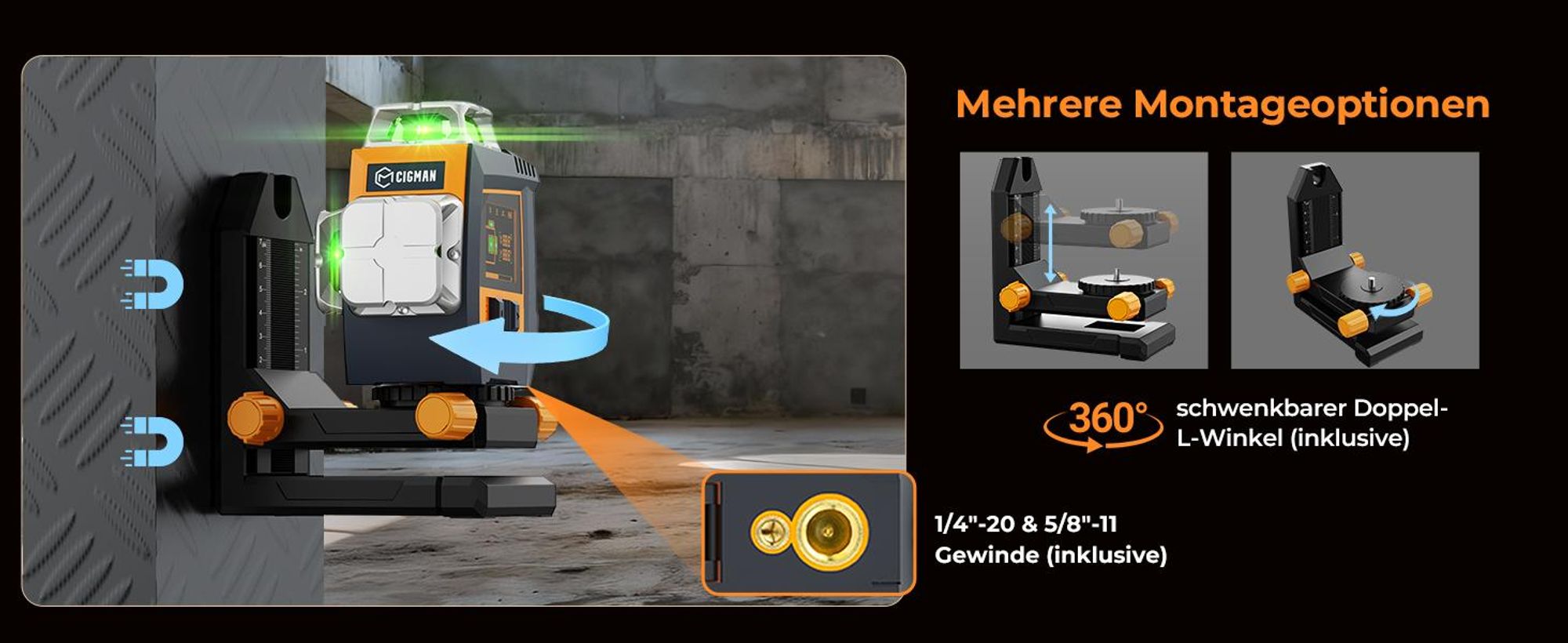 CIGMAN CM-S05 Kreuzlinienlaser 3x360 Grad, Gestensteuerung, App-Anbindung, LCD-Display