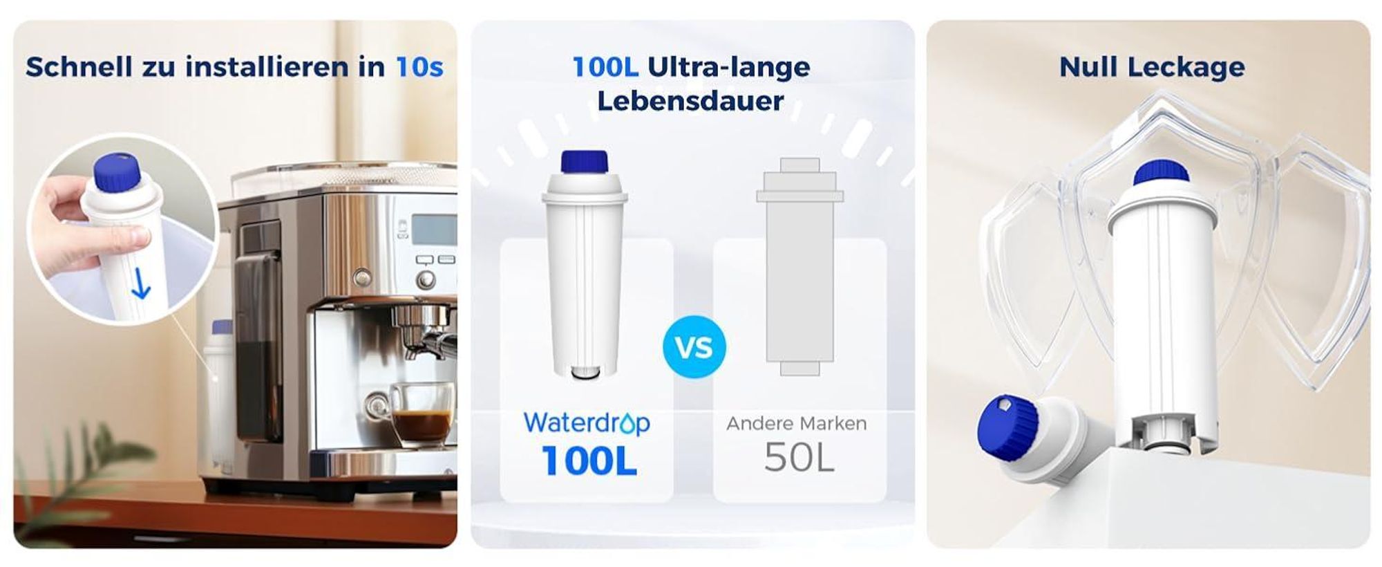 Waterdrop Kaffee Filter, Kompatibel mit DeLonghi DLSC002 9310926 SER3017 5513292811 und Verschiedener Modelle von ECAM, ESAM (10)