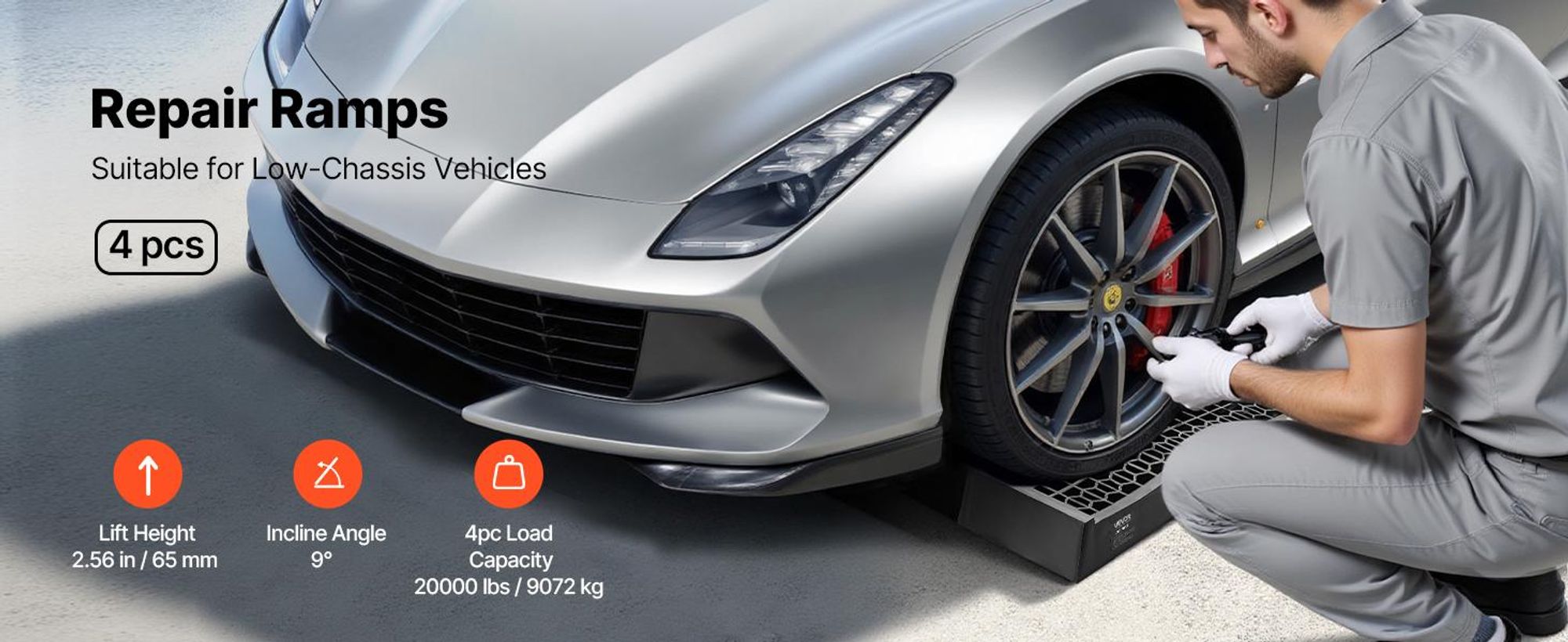 VEVOR Auto Rampen, 2 STK 5897 kg Gesamtgewichtskapazität, 155 mm Hubhöhe, tragbare Hochprofil-Auto-Service-Rampen für Wartung und Ölwechsel in der heimischen Garage, schwerlastfähig für Lkw SUV Fahrzeugreparatur, schwarz, GVW 20000 lbs-a, Ungefähr 27,5 Zoll-a