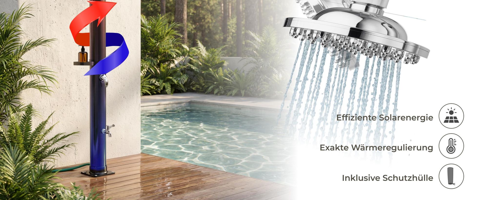 tectake® Solardusche Tinto 20 Liter, mit Seifenablage extra Wasserhahn, inklusive Schutzhülle