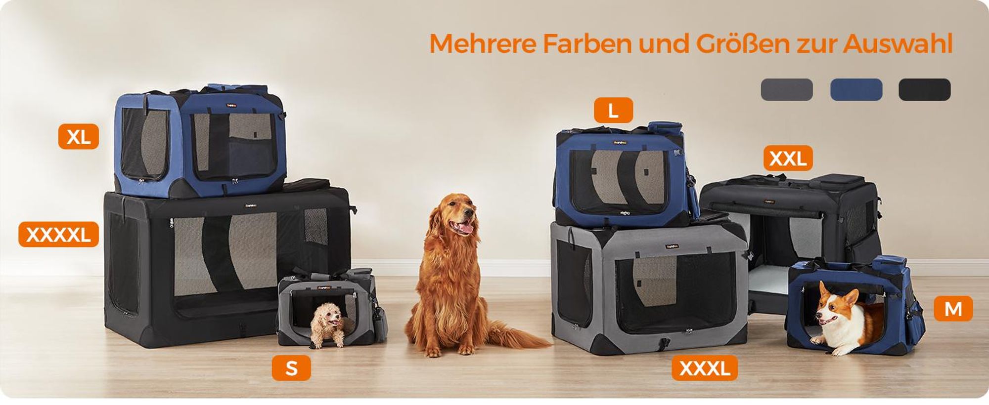 Feandrea L Transportbox faltbar Oxford-Gewebe,Netzstoff,atmungsaktiv,Grau