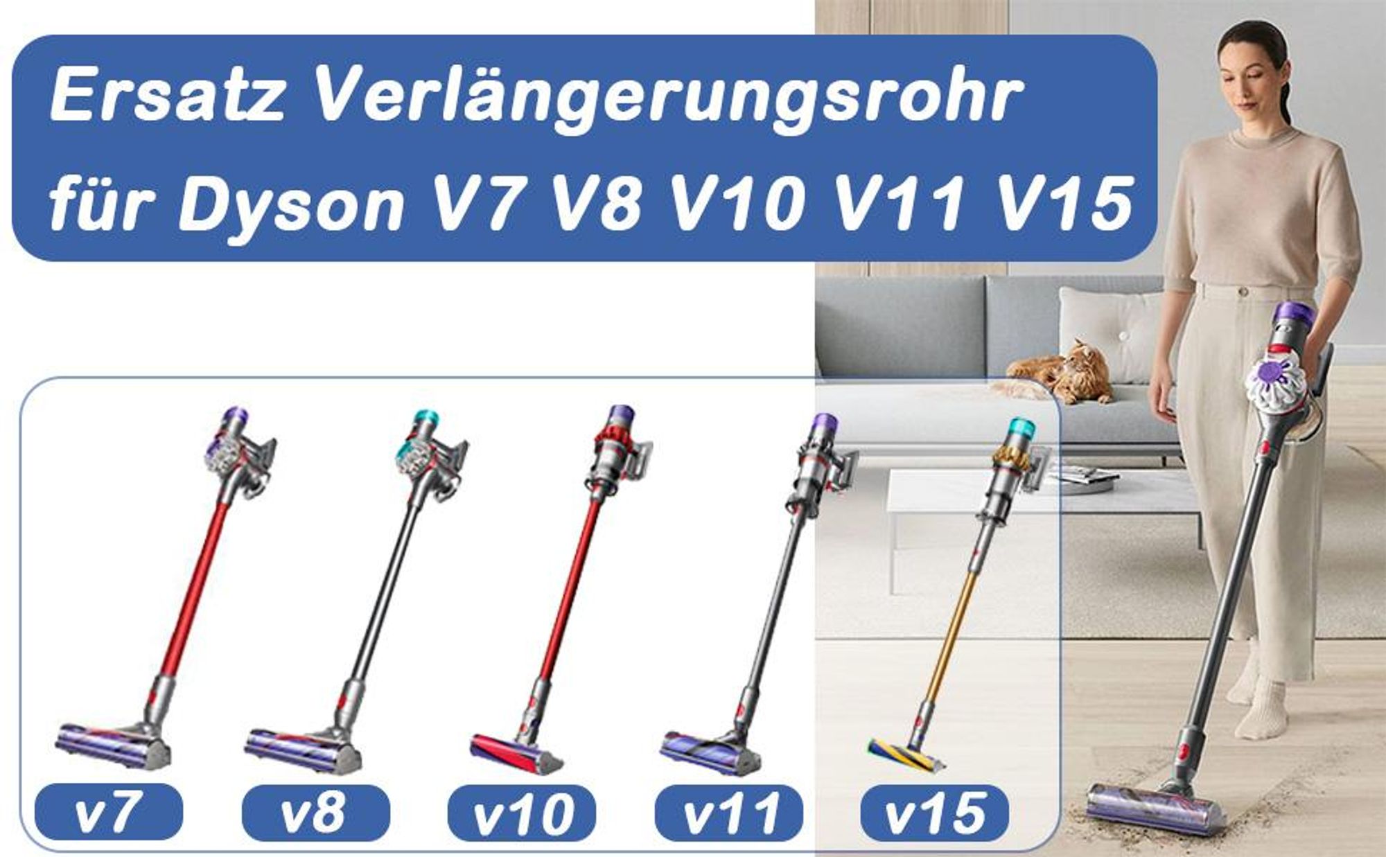 Verlängerungsrohr, Ersatz Saugrohr, Saugrohr für Dyson V7 V8 V10 V11 V15, Aluminium, 73cm Länge