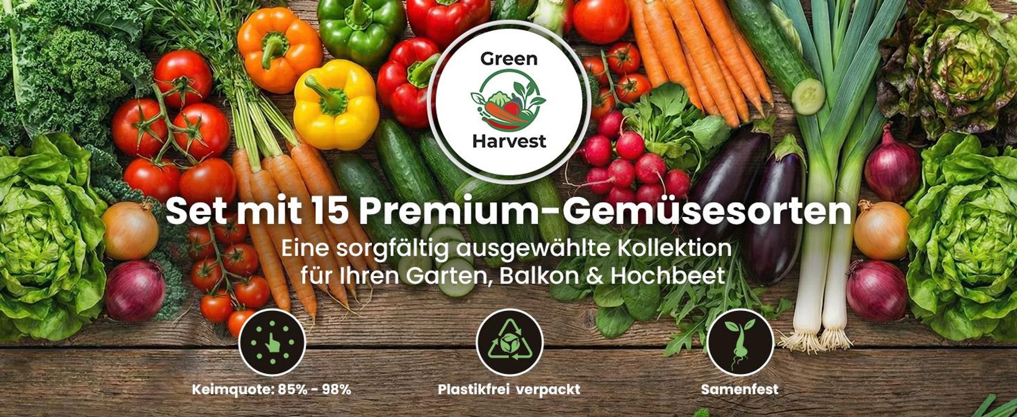Green Harvest Gemüsesamen Set, 15 Sorten, Saatgut für Garten & Gewächshaus