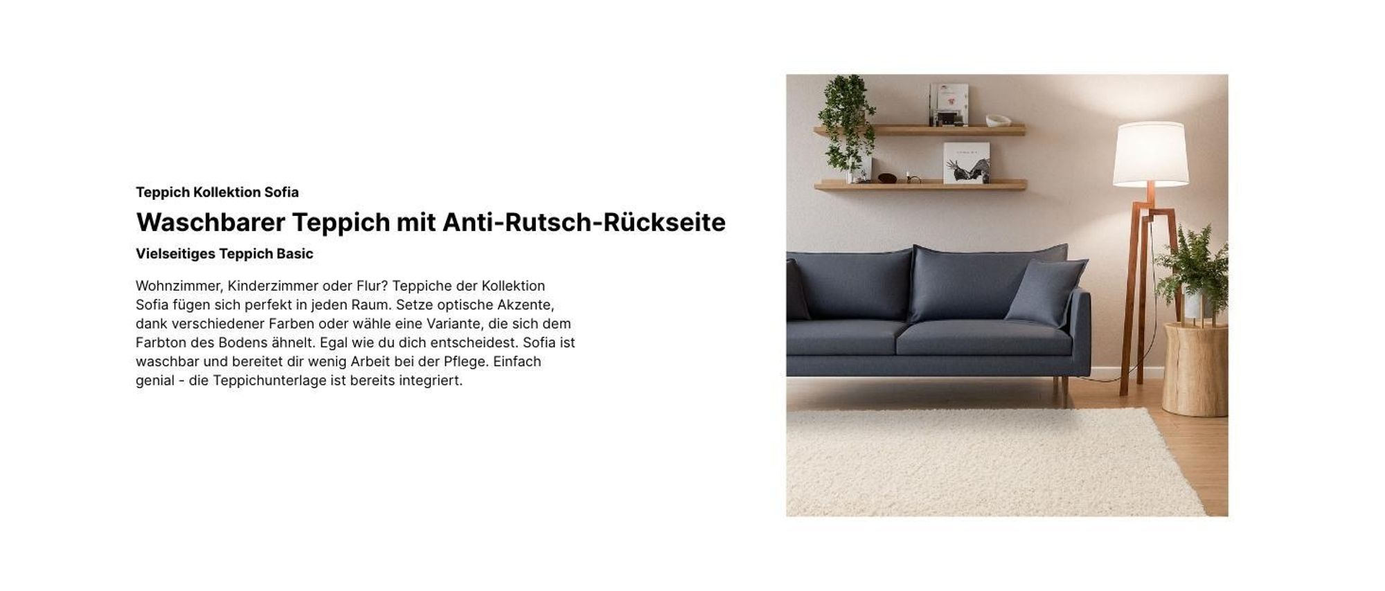 Interiyou Waschbarer Hochflorteppich Sofia Beige 70x200 cm