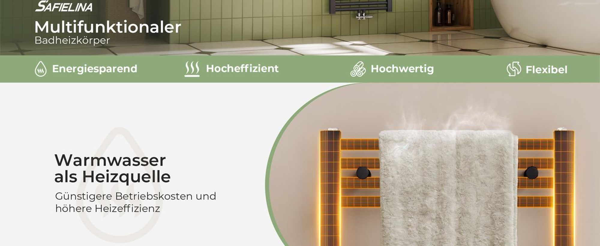 S'AFIELINA 180 x 60 cm Badheizkörper Handtuchtrockner Handtuchheizkörper Handtuchhalter Mittelanschluss Handtuchwärmer Gerade Anthrazit ,860 W