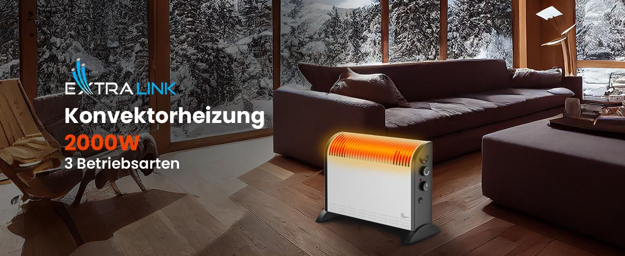 Extralink Konvektorheizung 2000W Elektroheizung Thermostat eingebauter Ventilator
