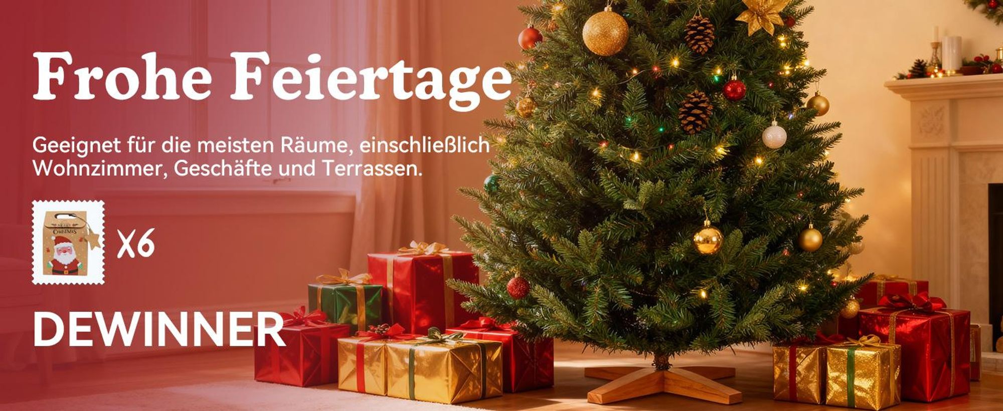 Künstlicher Weihnachtsbaum DEWINNER 180 cm,, Holzständer, Einstellbare PE/PVC-Zweige, Extra Dicht und Realistisch, Einfacher Aufbau