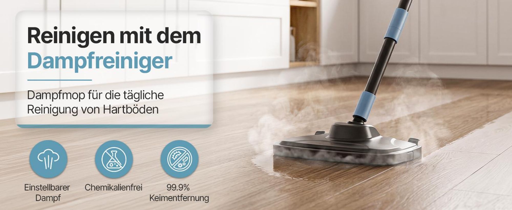 Olvy 14-in-1 Dampfreiniger mit Wischfunktion und Touchscreen – 125 °C Dampf – Handdampfreiniger für Teppiche, Sofas & Hartböden – 5 m Kabel