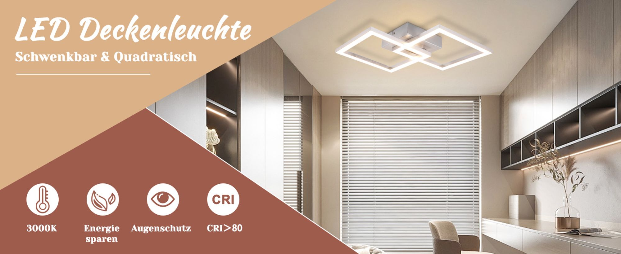 ZMH Deckenlampe LED Deckenleuchte Wohnzimmer Modern Design Küchenlampe 24W Wohnzimmerlampe Flurlampe Warmweiß Schlafzimmerlampe Flur Deckenbeleuchtung Eckig Silber für Kinderzimmer Büro