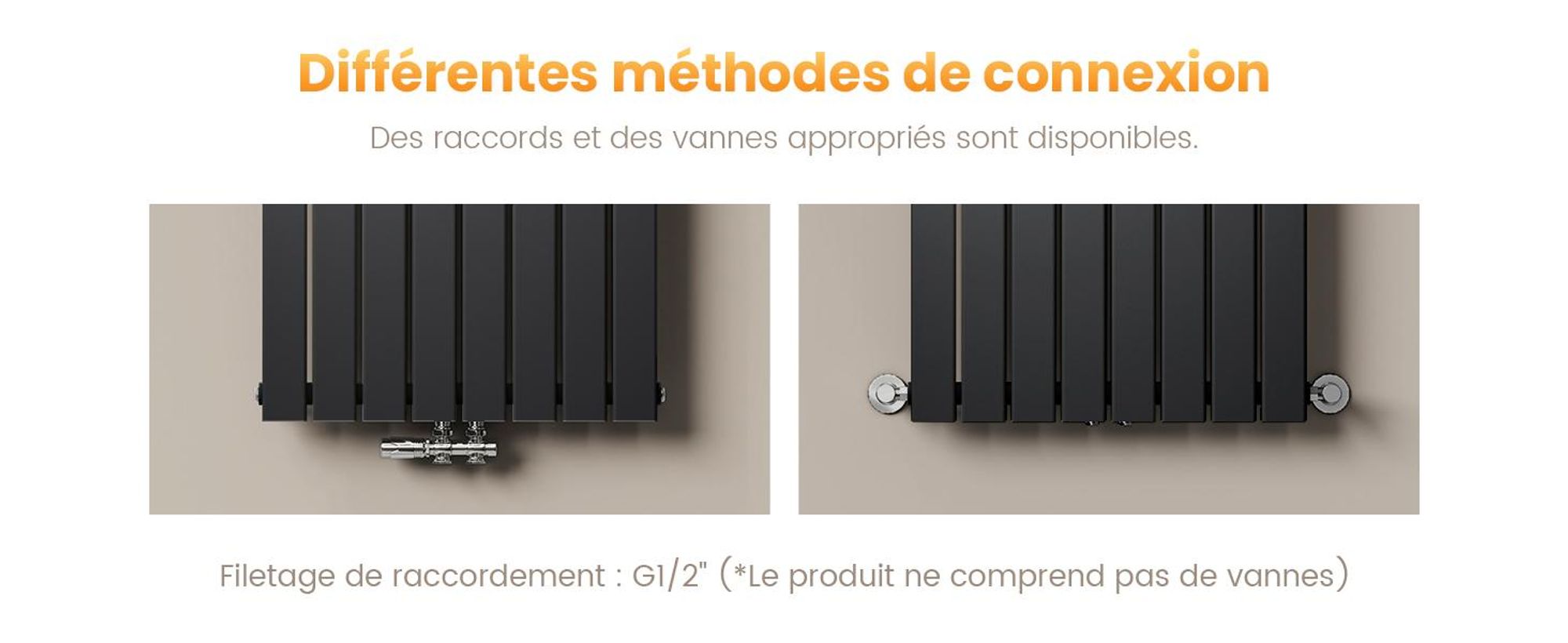 EMKE Radiateur plat Radiateur design Panneau de chauffage Vertical Monocouche Raccord central 160x30cm 501W Noir sans thermoplongeur