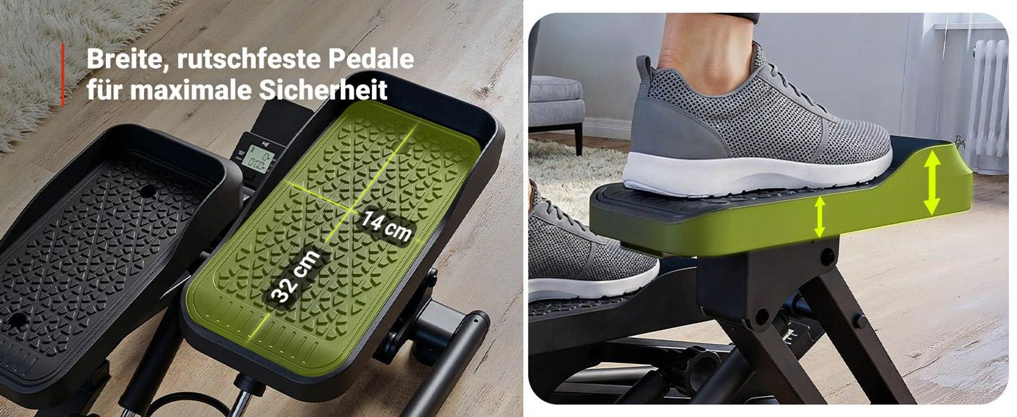 HOP SPORT Mini-Stepper für Zuhause 2 in 1 Up-Down Stepper HS-050B, Hometrainer für Zuhause mit LCD-Display, Fitnesstrainer leise rutschfest