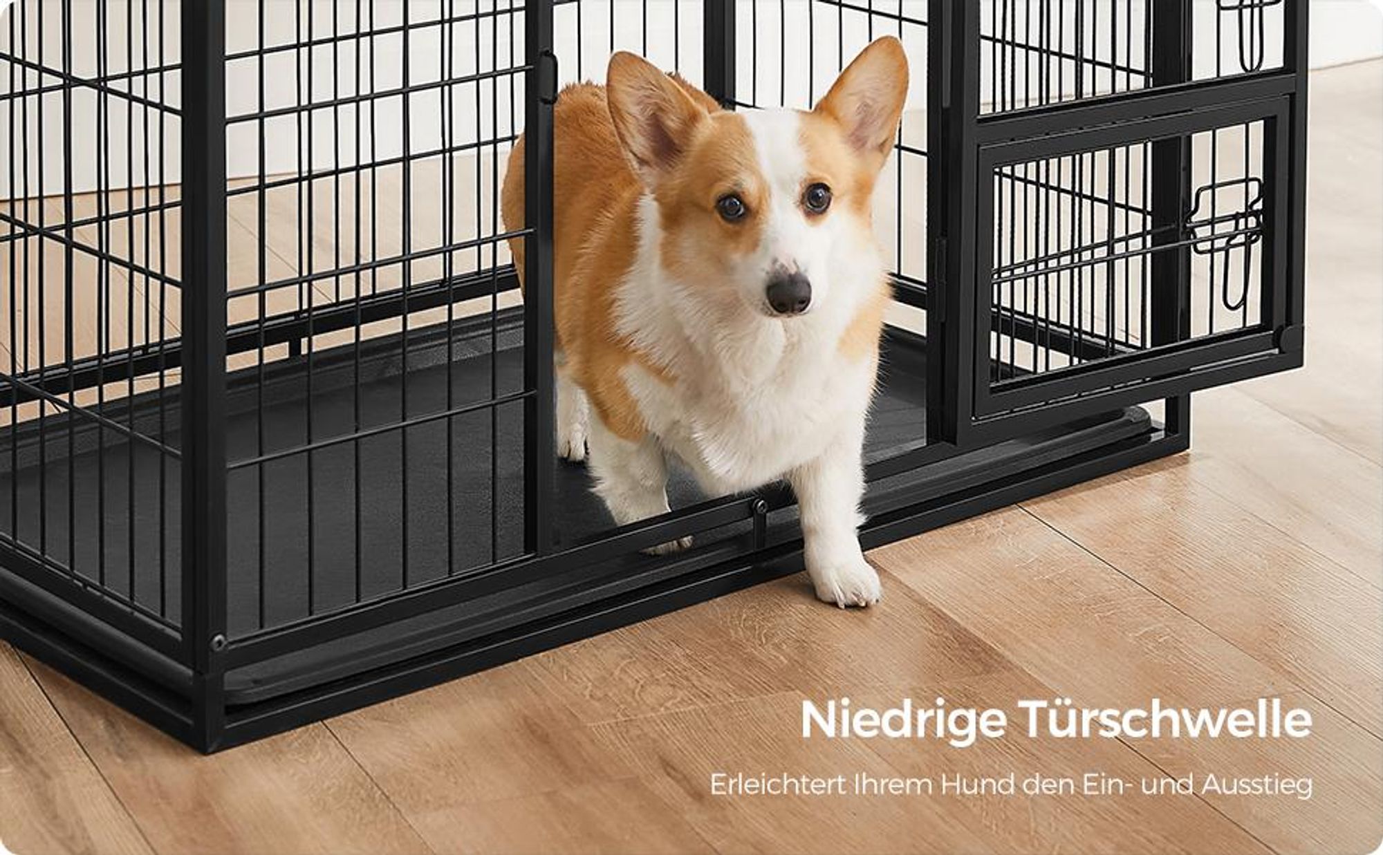 FEANDREA Hundekäfig, 92,5 x 57,5 x 64 cm, mit 2 Türen, schwarz PPDDE002B01
