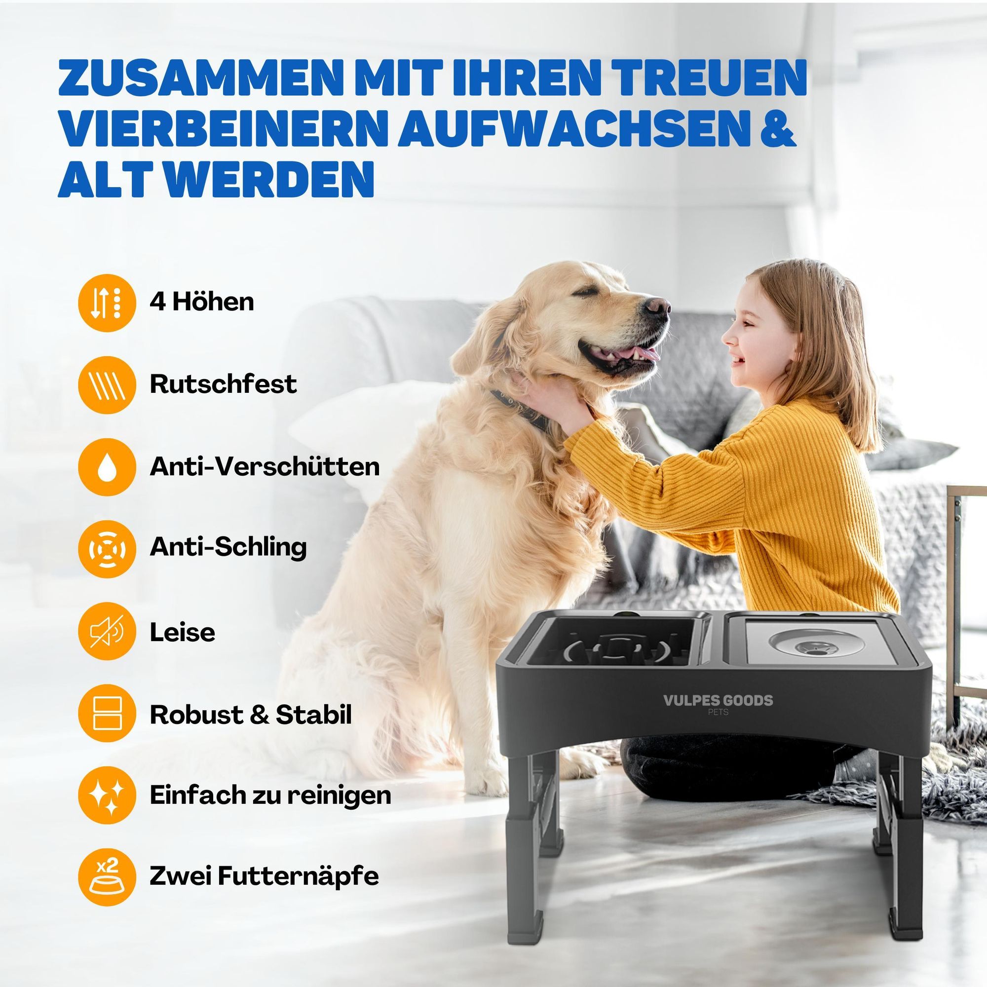 Hundenapf erhöht mit 4 einstellbare Stufen | rutschfest & stabil Antischlingnapf Hunde | abnehmbar und faltbar - Futterstation Hund