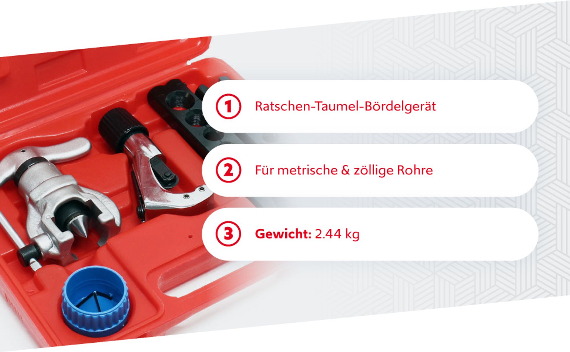 XPOtool Ratschen-Taumel-Bördelgerät für metrische & zöllige Rohre, Bördelwerkzeug für 45° Einfachbördelung, Winkelbieger mit Ratsche