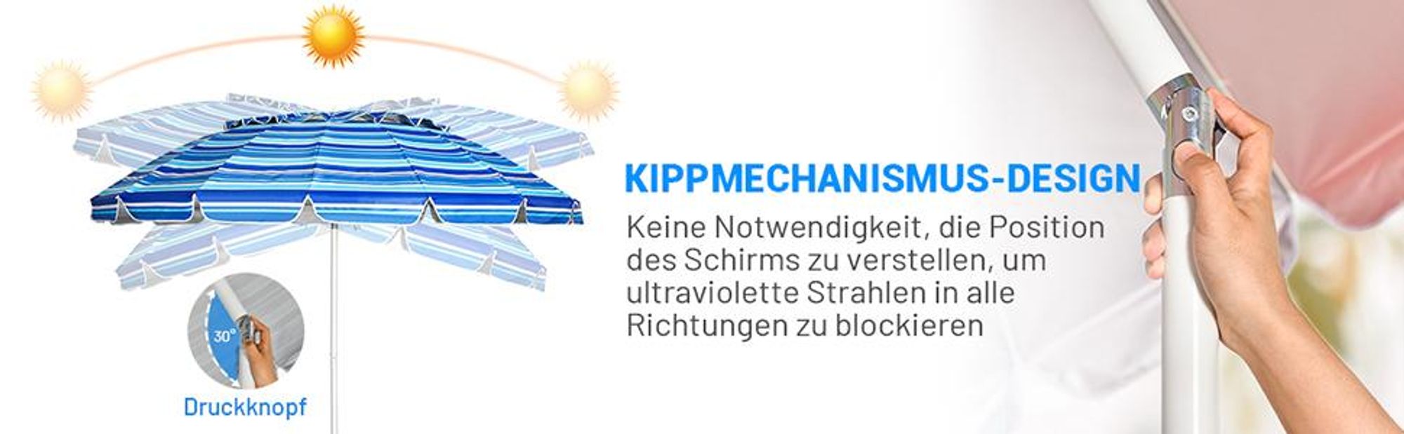 COSTWAY Sonnenschirm Strandschirm Marktschirm Gartenschirm neigbar Terrassenschirm mit Verankerung für Garten, Strand, Outdoor