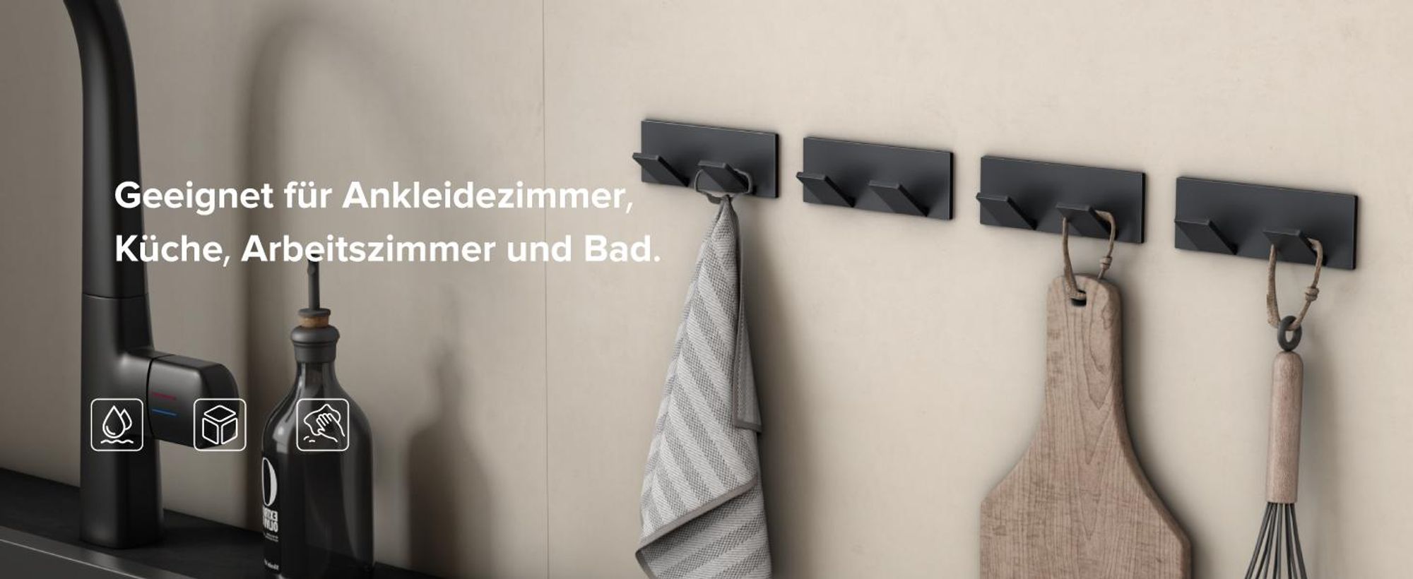 doporro Garderobenhaken Edelstahl, Kleiderhaken Wand mit 2 Haken, selbstklebend & ohne Bohren Matt Weiß für Jacken, Handtücher Stalo-02