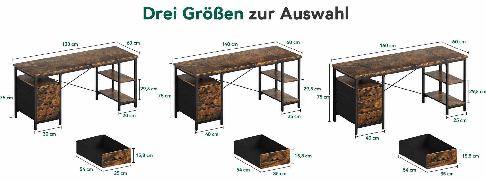 Schreibtisch 120x60x75cm Umkehrbarer PC Tisch, Bürotisch Moderner Stil für Computer