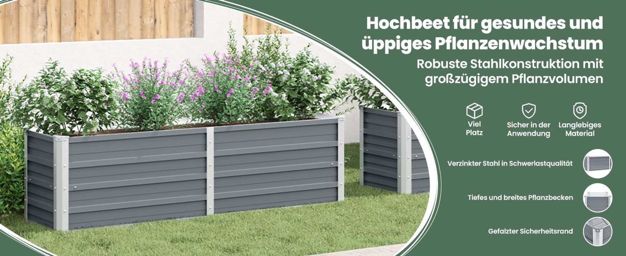 vidaXL Garten-Hochbeet Verzinkter Stahl 160x40x45 cm Grau