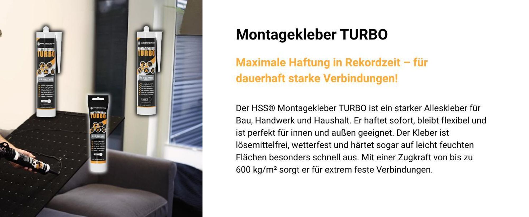 Montagekleber Turbo 290ml schwarz –High Tack Kraftkleber für Bau & Montage, extrem starke Haftung, sofortige Anfangshaftung, wasserdicht, UV-beständig