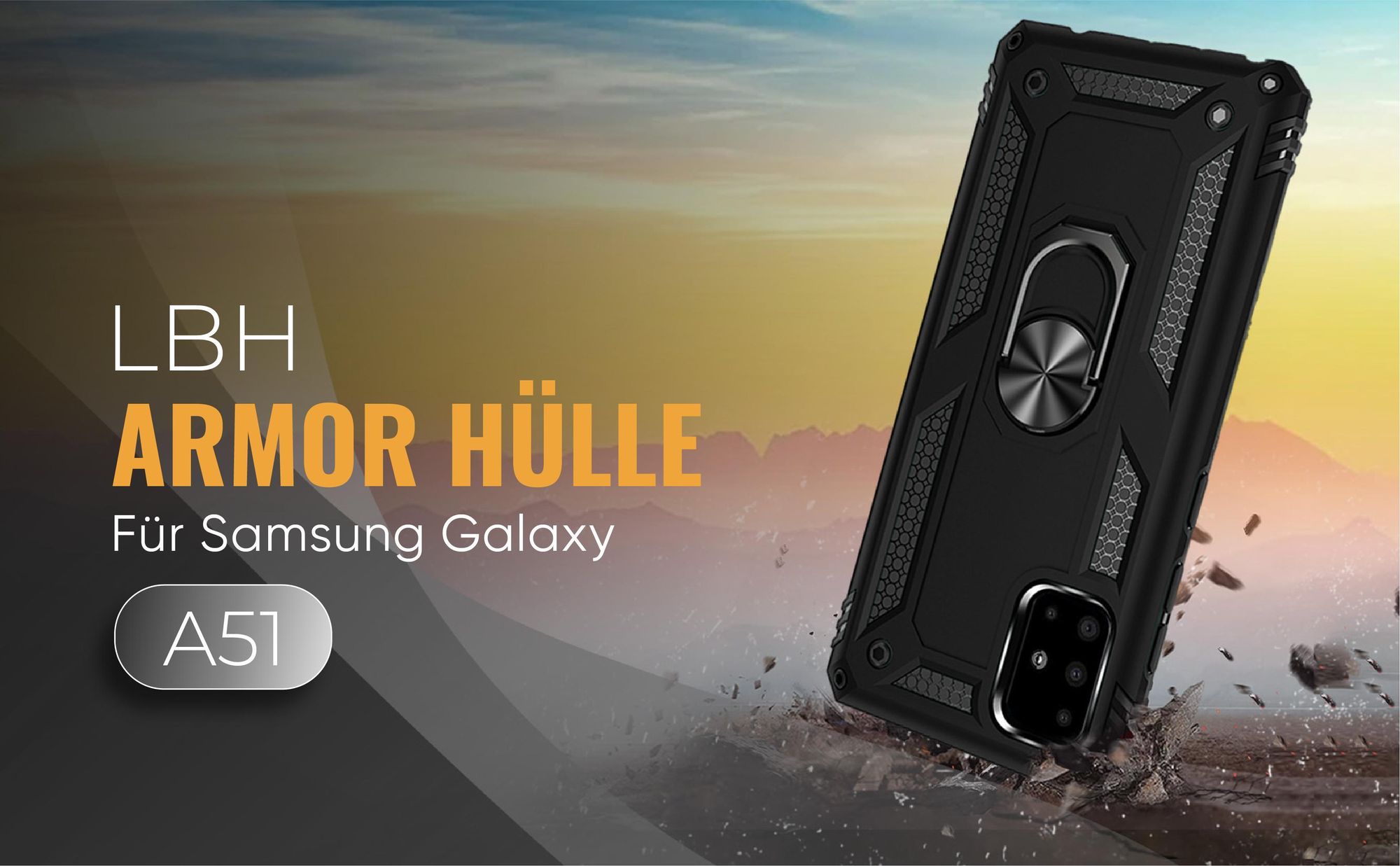 Schwarze Outdoorhülle für Samsung Galaxy A51