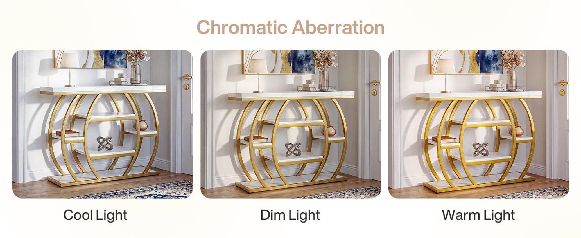Tribesigns Konsolentisch, 105 cm schmaler Eingangstisch mit Ablagefächern und Marmorimitatplatte, 5-stufige Sofatische mit gebogenem Metallrahmen