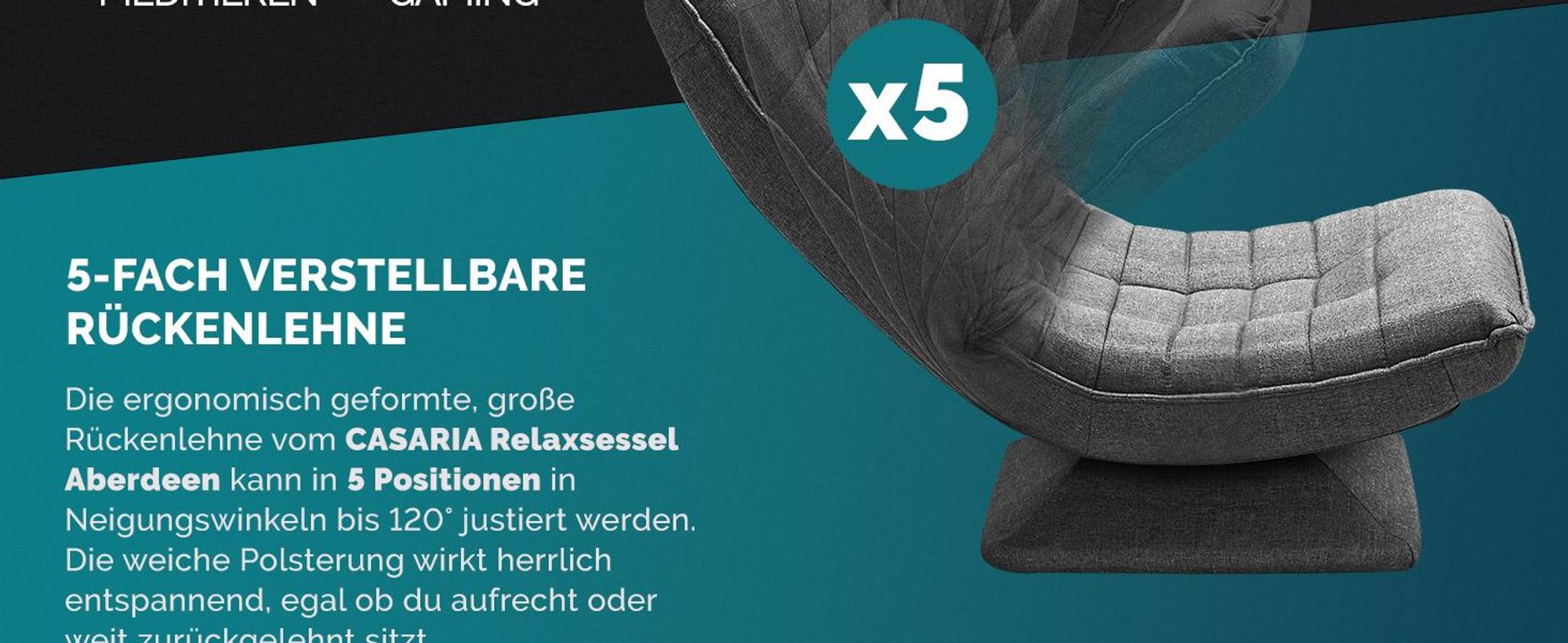 CASARIA® Sessel verstellbare Rückenlehne 360° Drehbar Klappbar 150kg Belastbarkeit 60x105x87cm Gepolstert Wohnzimmer Gaming Relax Boden Lounge Sessel Grau