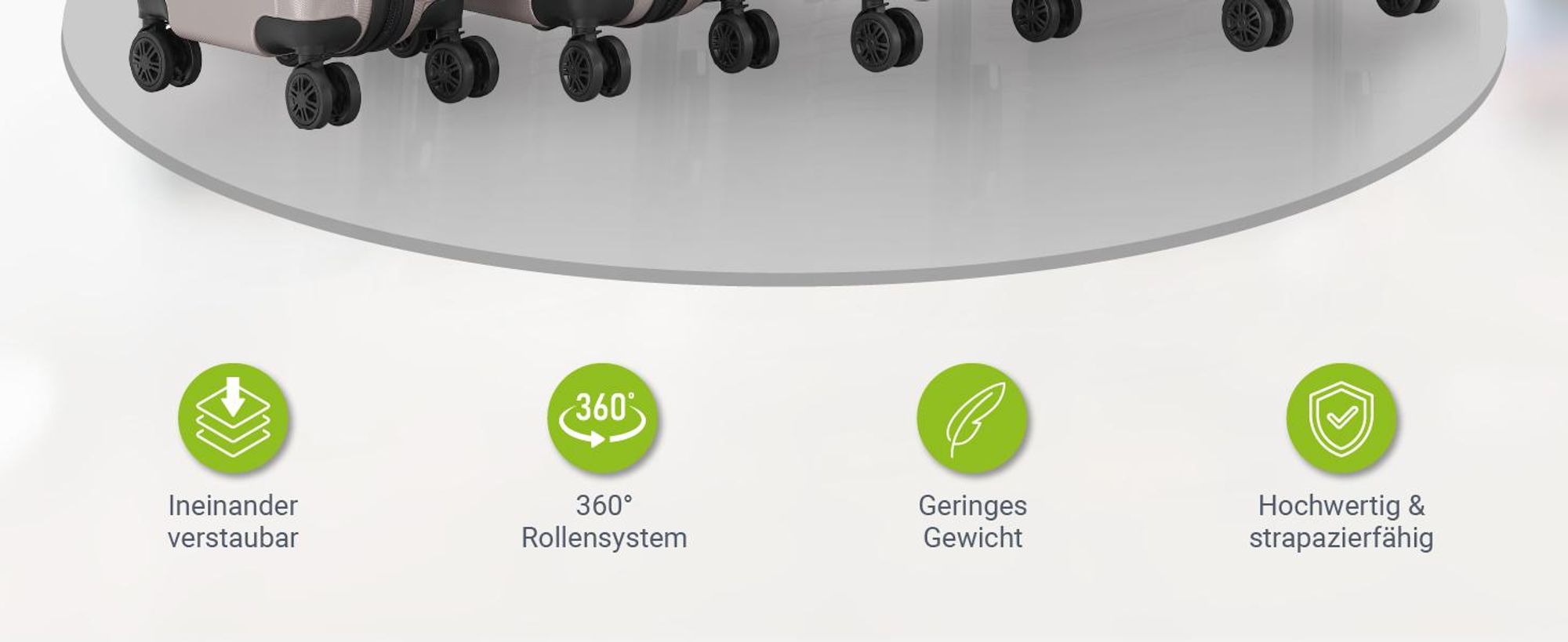 Juskys Hartschale Kofferset Reisekoffer 4 teilig - Zahlenschloss, geräuscharme 360° Rollen groß, Teleskopgriff, leicht - Koffer in Champagner