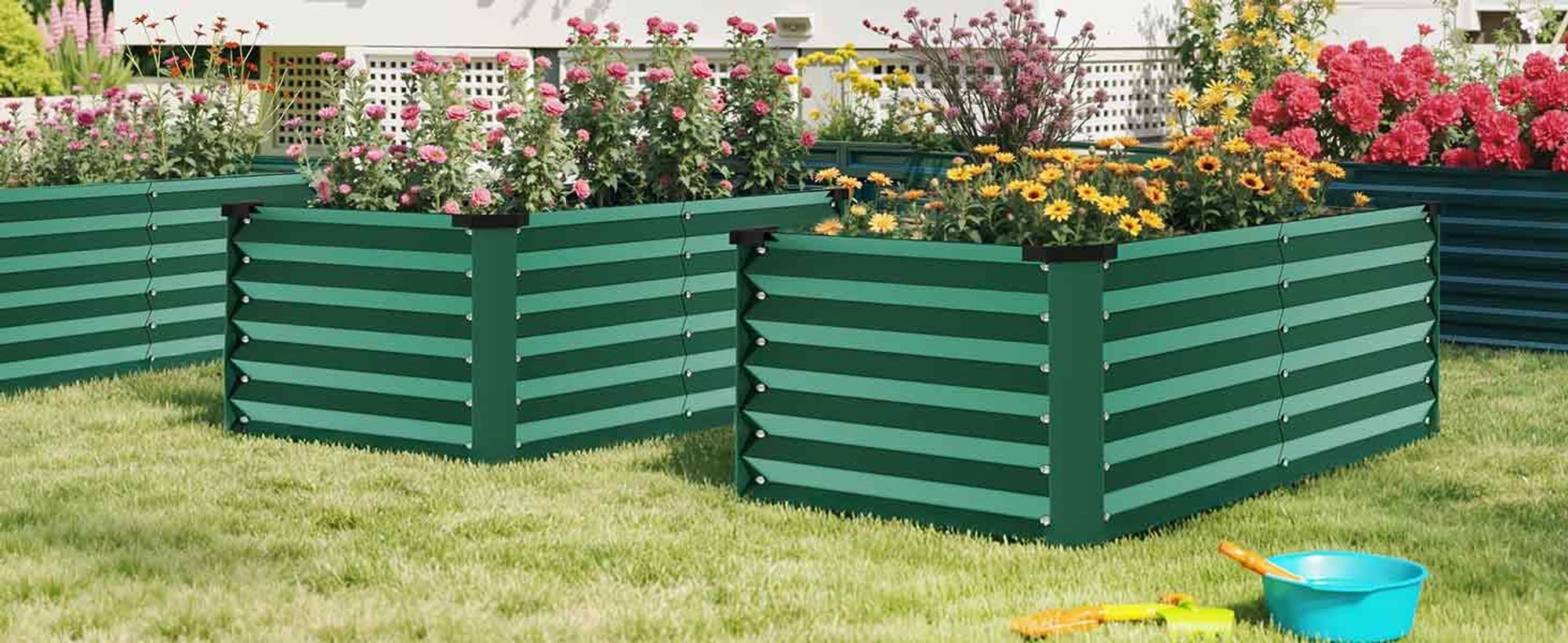 Metall Hochbeet 120x58x46cm, Gartenbeet verzinkte Hochbeet, Pflanzgefäße stabil, Grün
