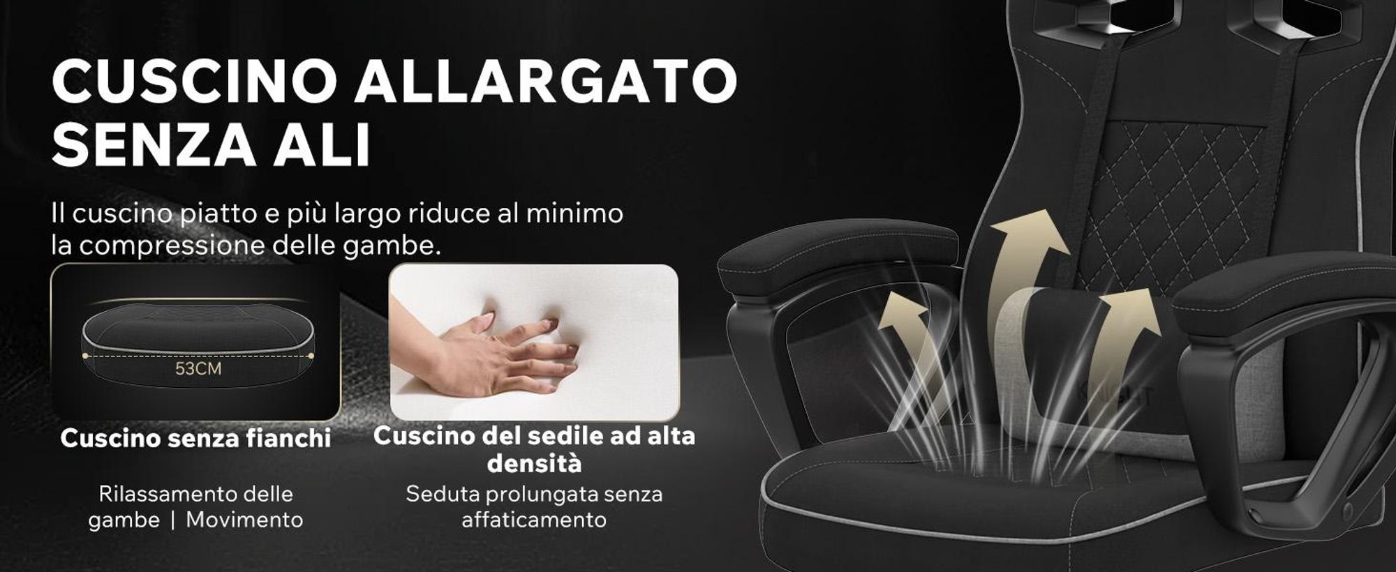 SENSE7 Knight Sedia da gioco in tessuto nero-grigio - Sedia da ufficio ergonomica Sedia da scrivania Sedia da computer Sedia da gaming Sedia da corsa 120 kg