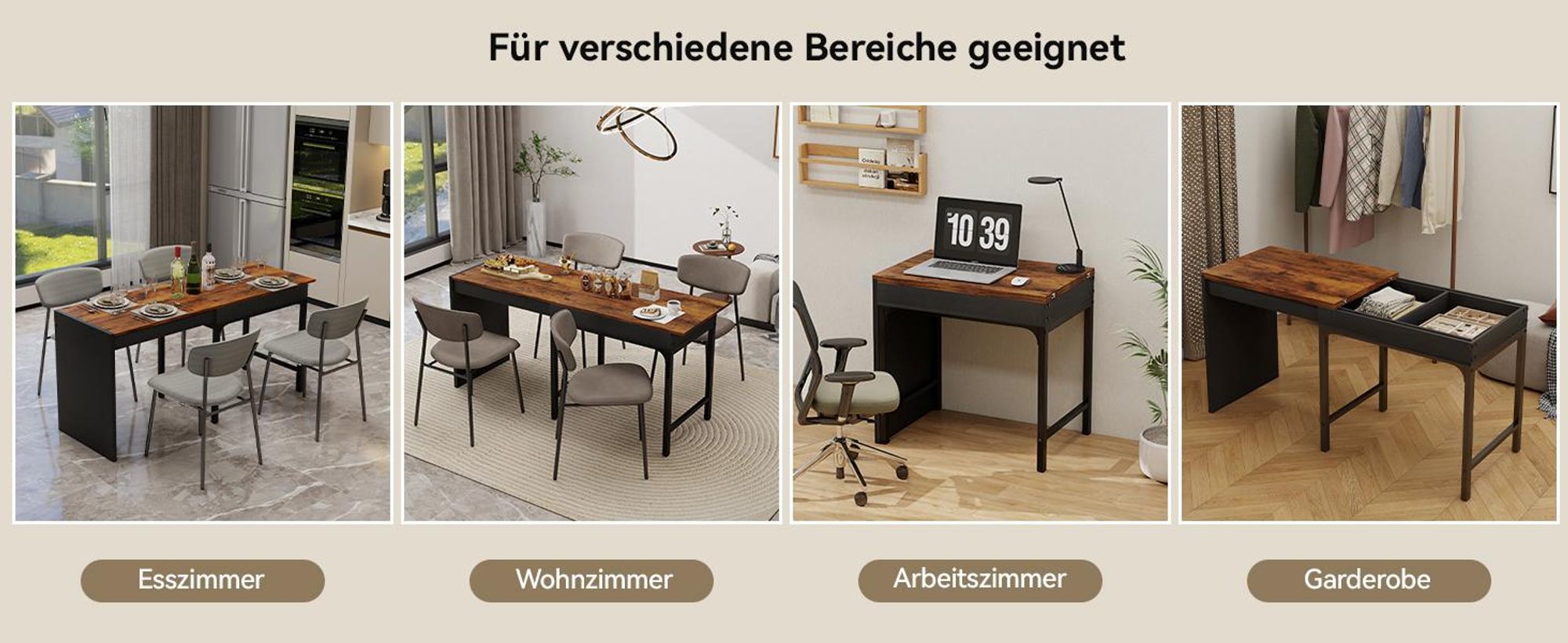Puluomis Esstisch ausziehbar, Erweiterbarer Tisch 55x80-160cm, Klapptisch mit Verstärkter MDF-Platte, Küchen-/Wohnzimmertisch weiß braun