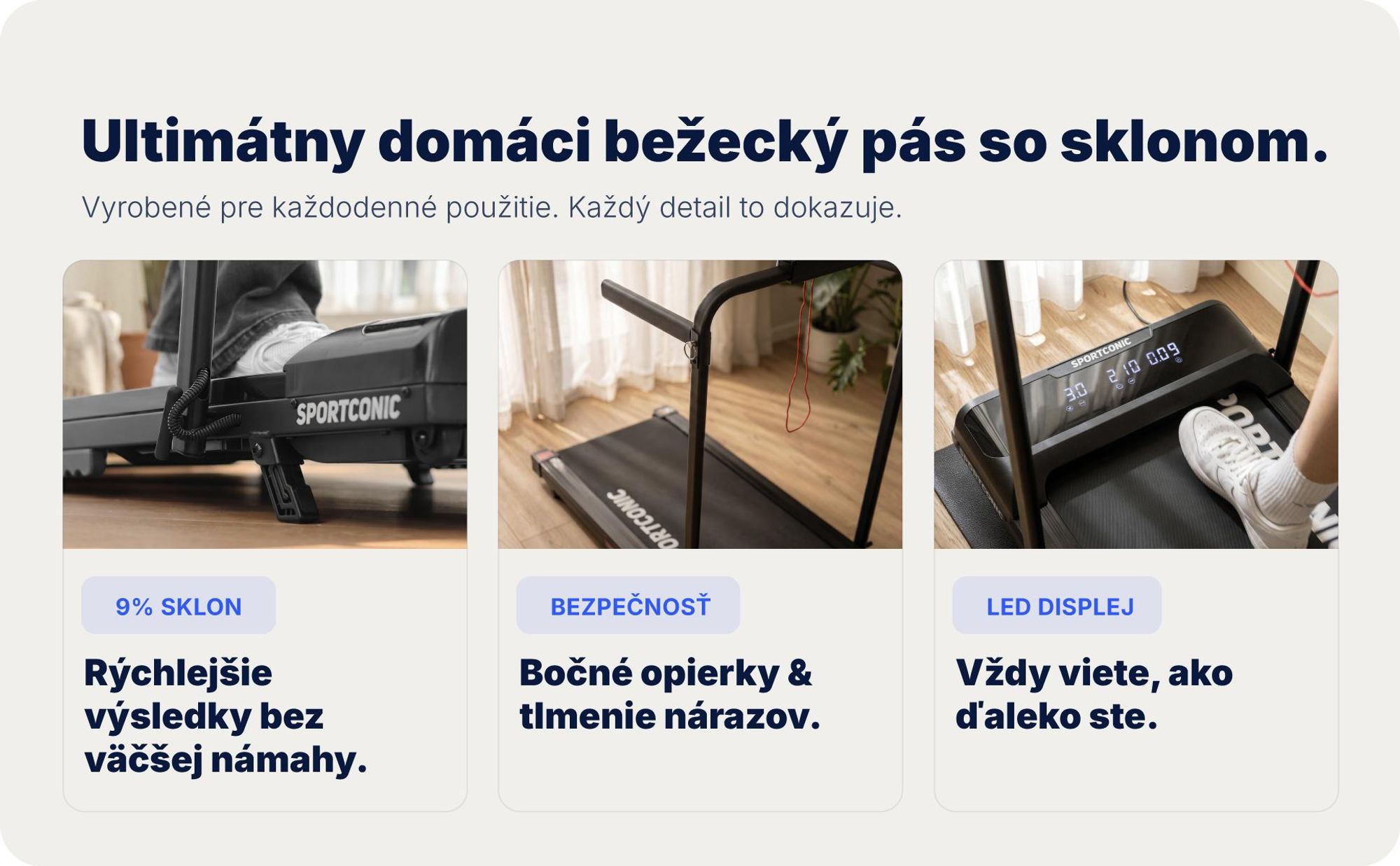 Sportconic Elektrický Bežecký Pás 12 km/h, Skladací Walking Pad Domov Kancelária, 9 % Sklon, LED Displej, Držiak na Tablet