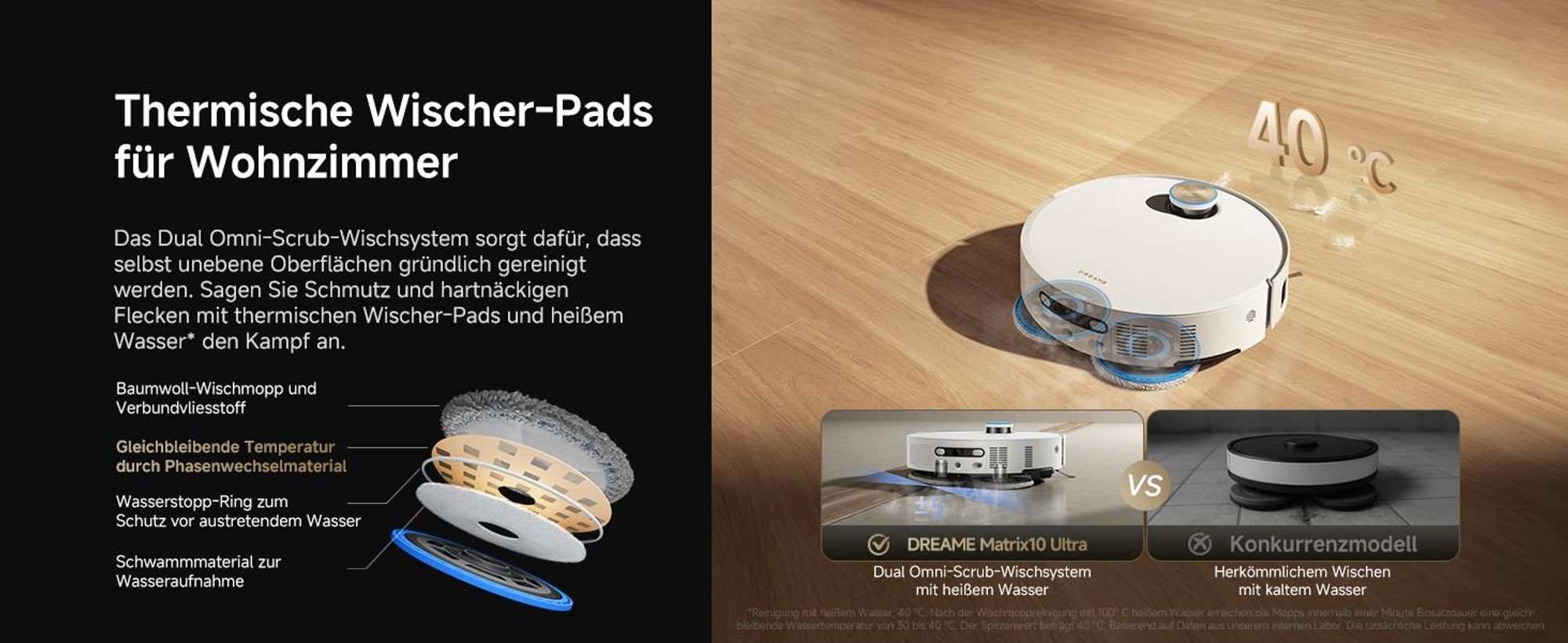 Dreame Matrix 10 Ultra Roboter Staubsauger und Bodenwischer,30kPa,Mehrfach-Moppschaltung,KI-Hindernisvermeidung,Anti-Tangle,100℃ Selbstreinigung,Weiß