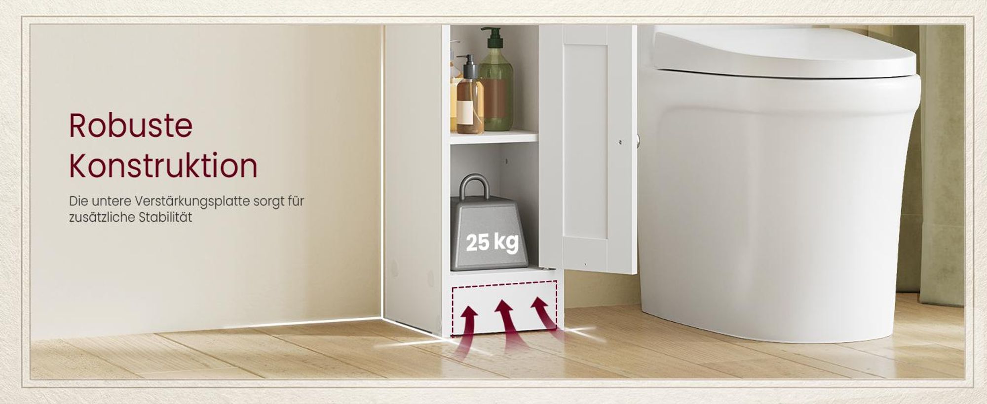 VASAGLE Schmaler Hochschrank, Badschrank, mit verstellbaren Ablagen, Badezimmerschrank für Bad, Landhausstil, weiß