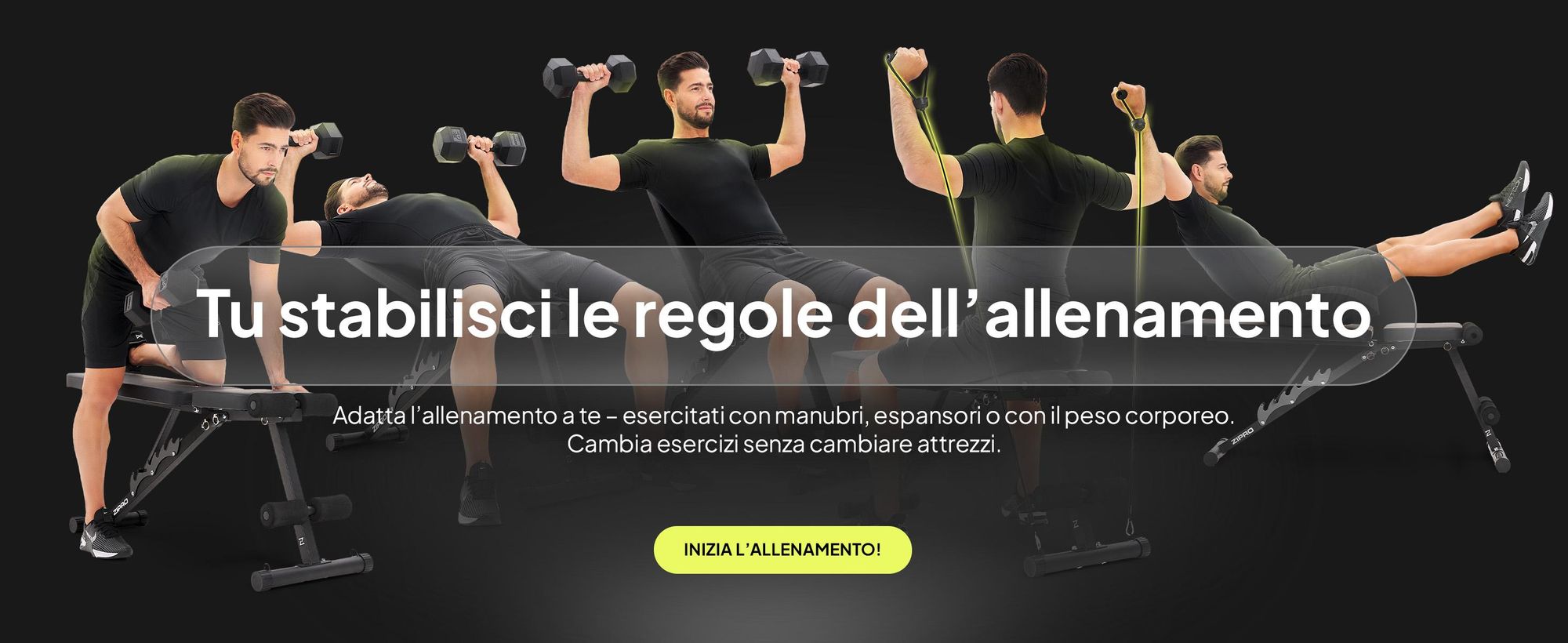 Panca pesi pieghevole Zipro Tempo – Panca da allenamento regolabile per uso domestico Panca inclinata Panca negativa con espansori Capacità di carico 230 kg Ideale per manubri