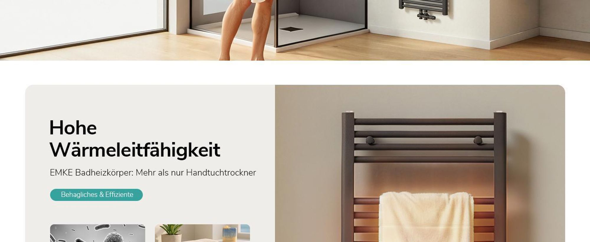 EMKE Badheizkörper Handtuchtrockner Handtuchwärmer 50x120 cm 513 Watt Anthrazit Bad-Heizkörper Mittelanschluss ohne Heizstab