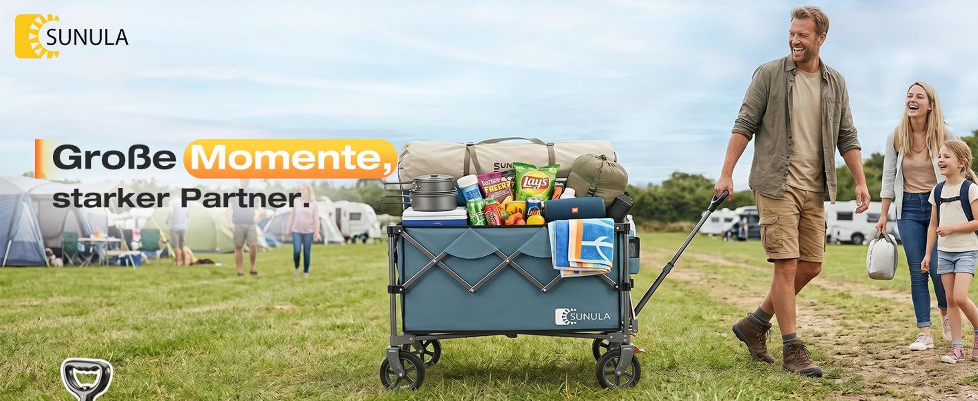 SUNULA Bollerwagen Faltbar Tragkraft 120 KG Handwagen mit EIN-klick-Handgriff, Blau