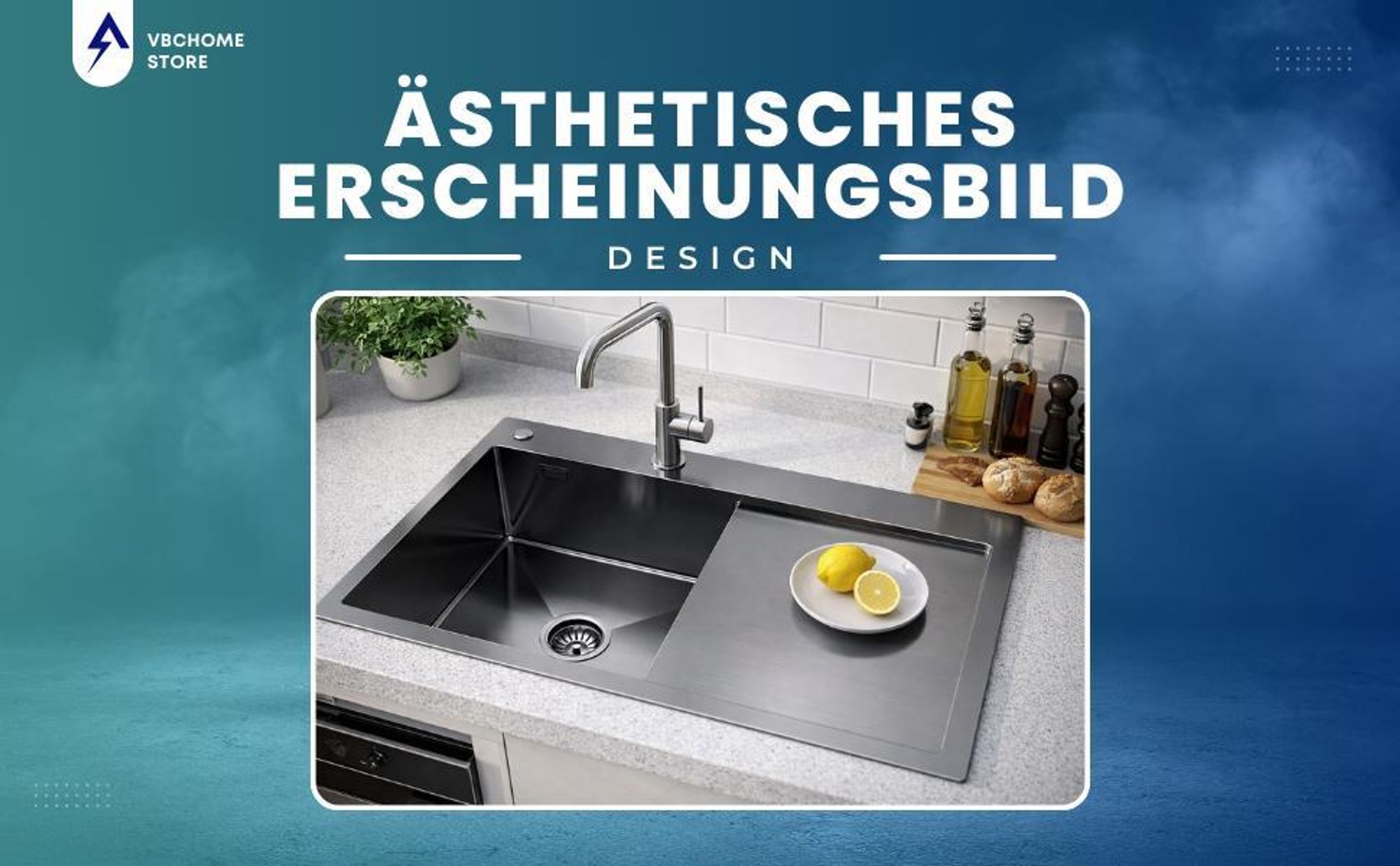 VBChome Küchenspüle 78×49 cm Edelstahl Stahlfarben mit Abtropffläche rechts – 1 Becken Spülbecken Einbauspüle Tiefe 21 cm Mindestunterschrank 50 cm