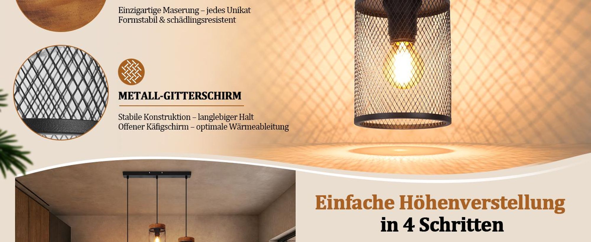 ZMH Zavesené svietidlo nad jedálenský stôl, 3 žiarovky, čierne, drevené zavesené svietidlo, E14, priemyselné zavesené svietidlo, svietidlo nad jedálenský stôl do obývačky, jedálne a kuchyne