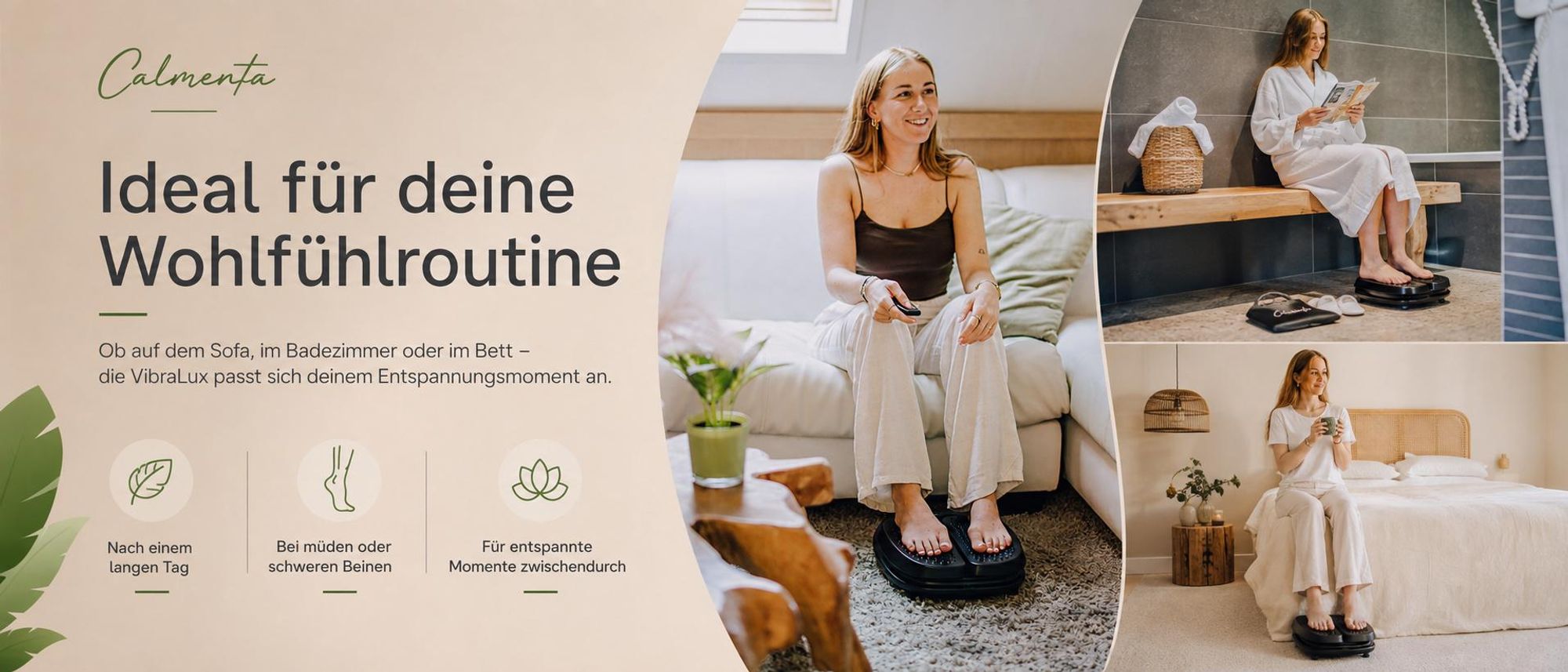Calmenta VibraLux auf dem Sofa, im Badezimmer oder im Bett verwenden
