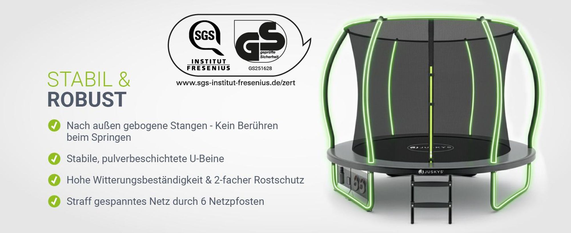 Juskys Trampolin SkyBounce S Ø 228 cm mit Sicherheitsnetz & Leiter