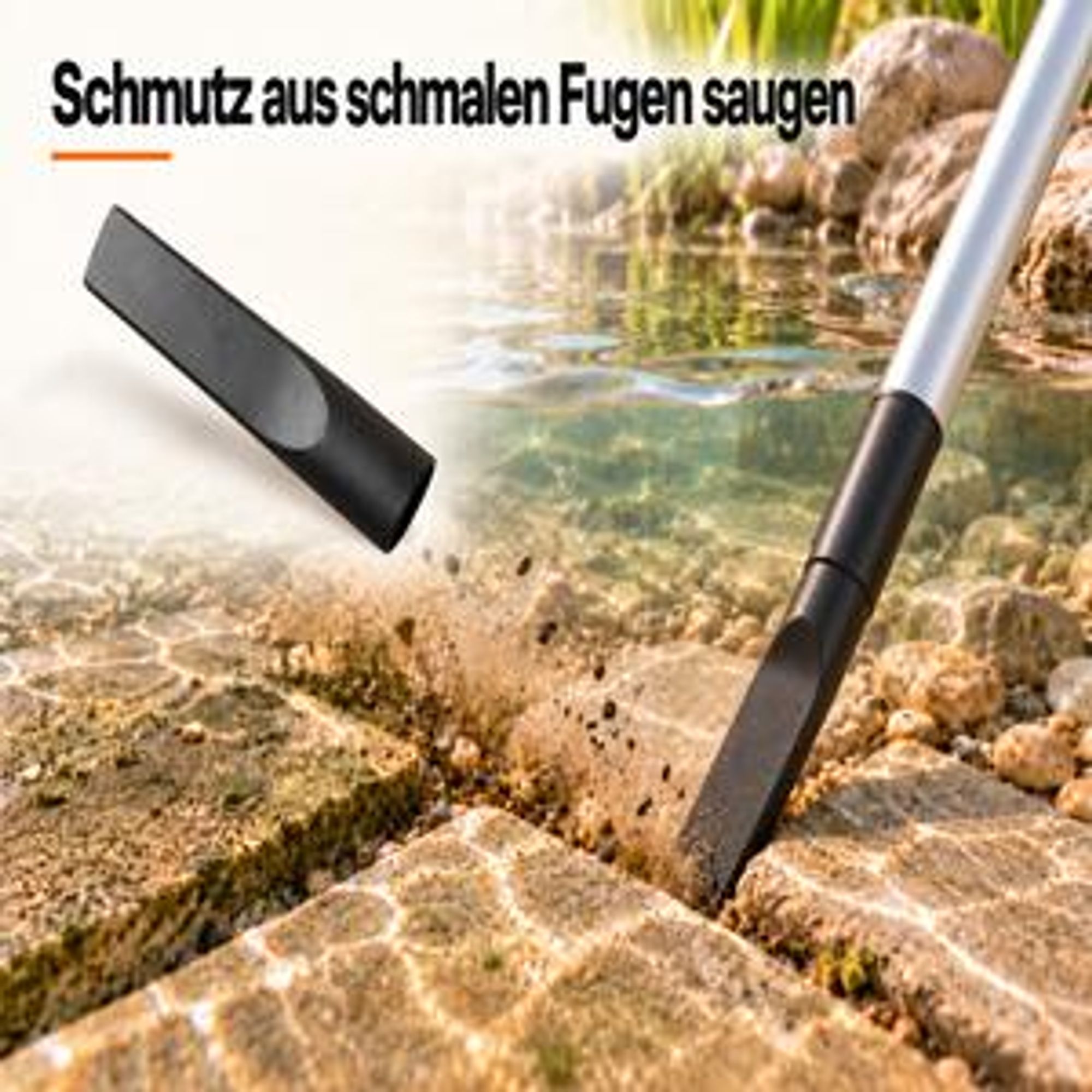 Strahlemann Teichsauger mit Fugendüse zum Absaugen von Schlamm zwischen Teichsteinen