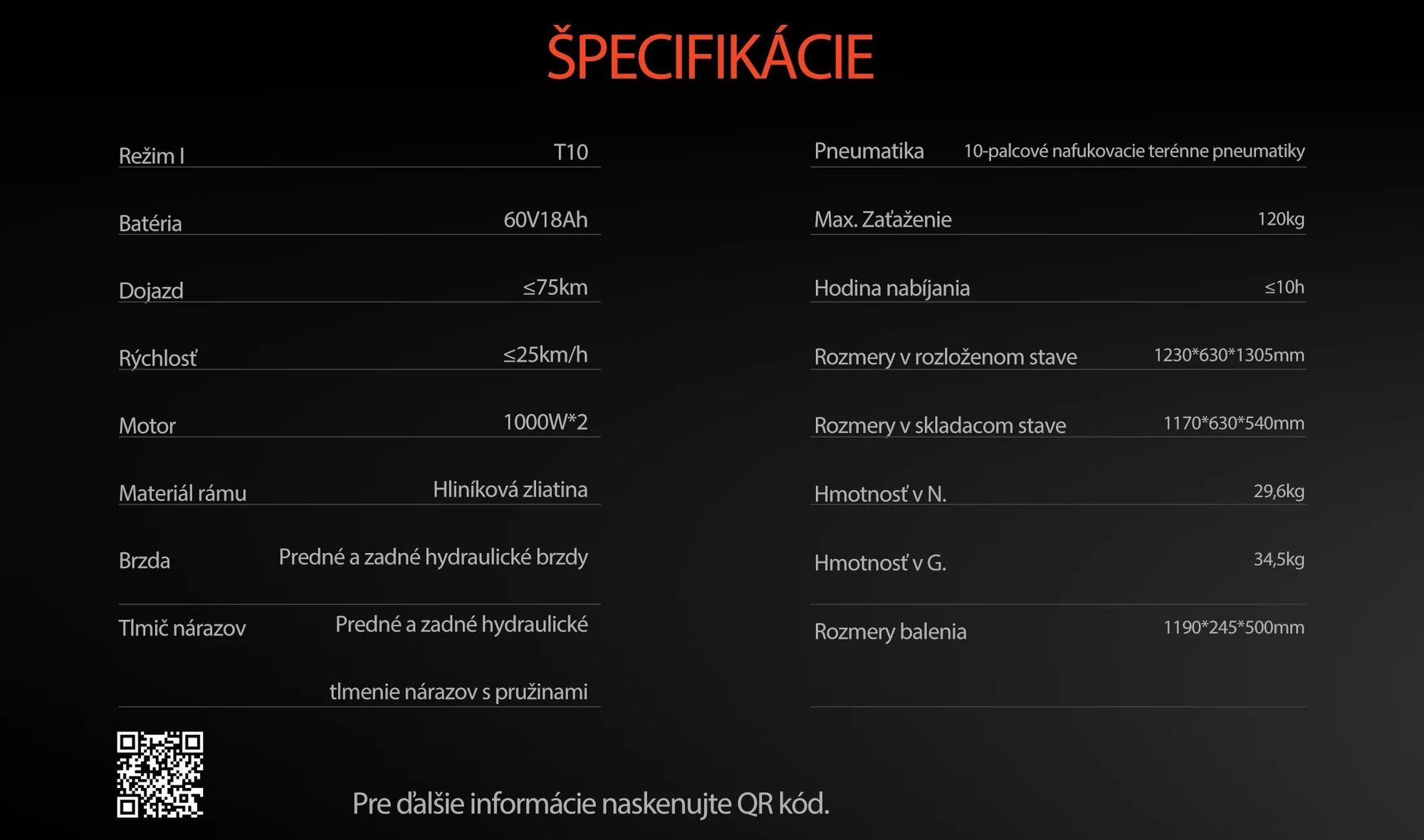 JOYOR T10 Skladateľný Elektrický Kolobežka - 2×1000W Motor 60V18AH Batéria 10-palcové Pneumatiky Hydraulické Kotúčové Brzdy - Čierna