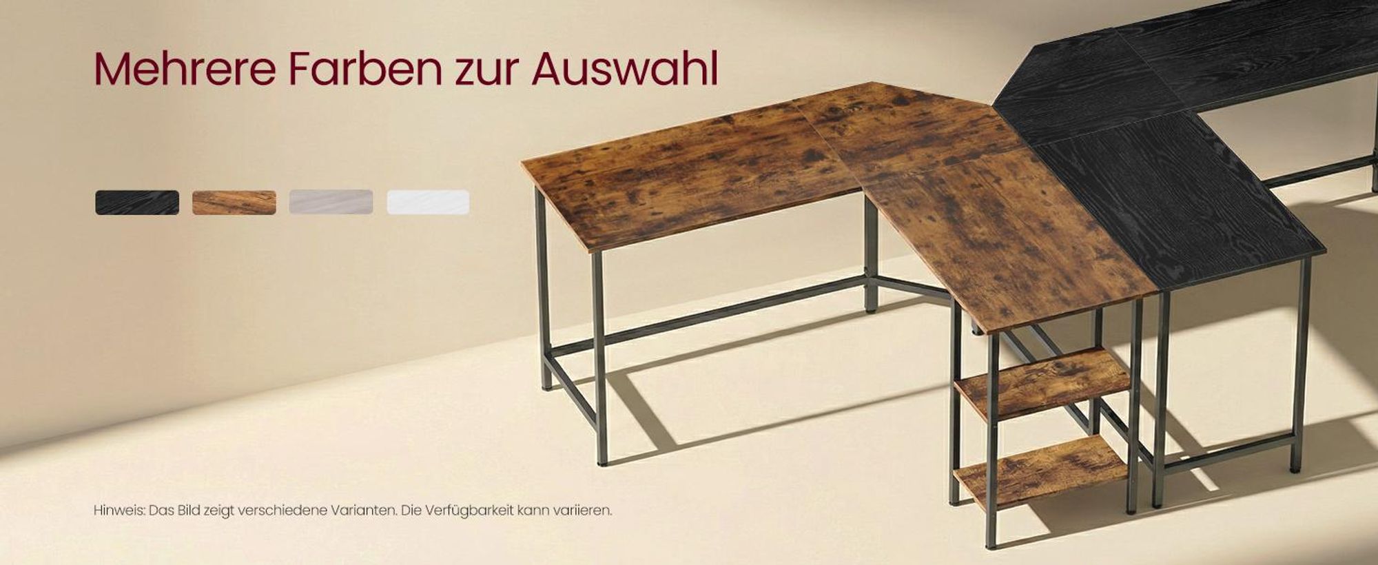 VASAGLE Schreibtisch L-förmiger Computertisch Eckschreibtisch mit 2 Ablagen