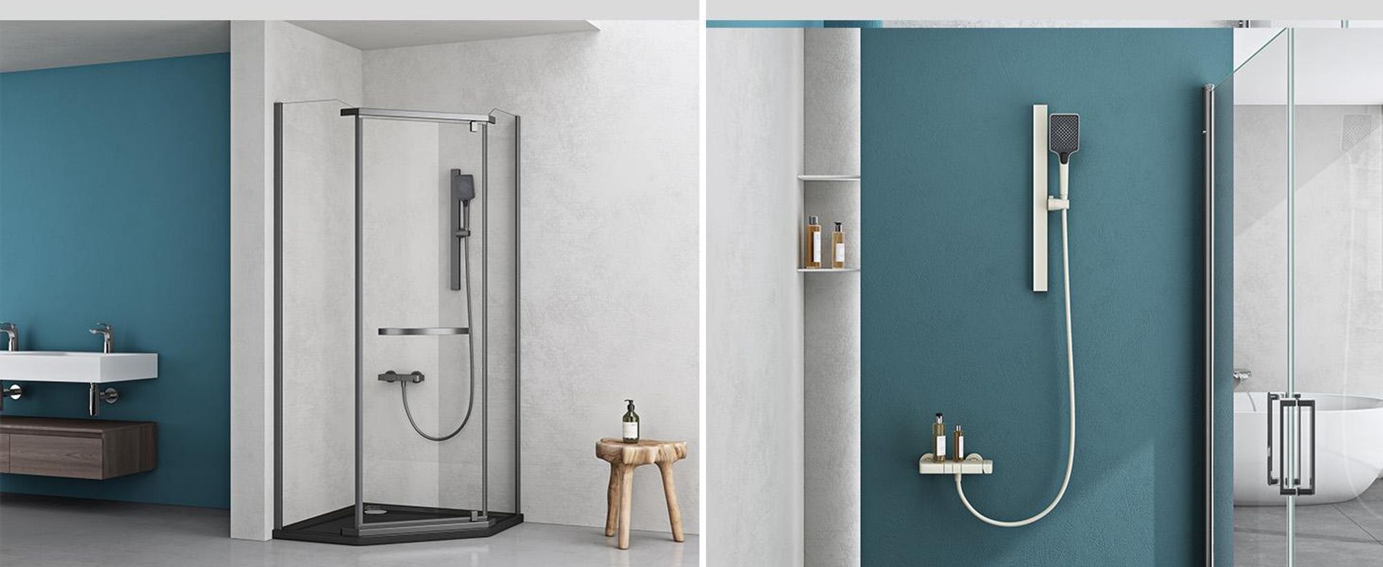 Mai & Mai Duschsystem mit Regendusche Duschkopf 3 Strahlarten höhenverstellbar Duschbrause mit Unterauslauf aus Aluminium Grau  Arvexa-02