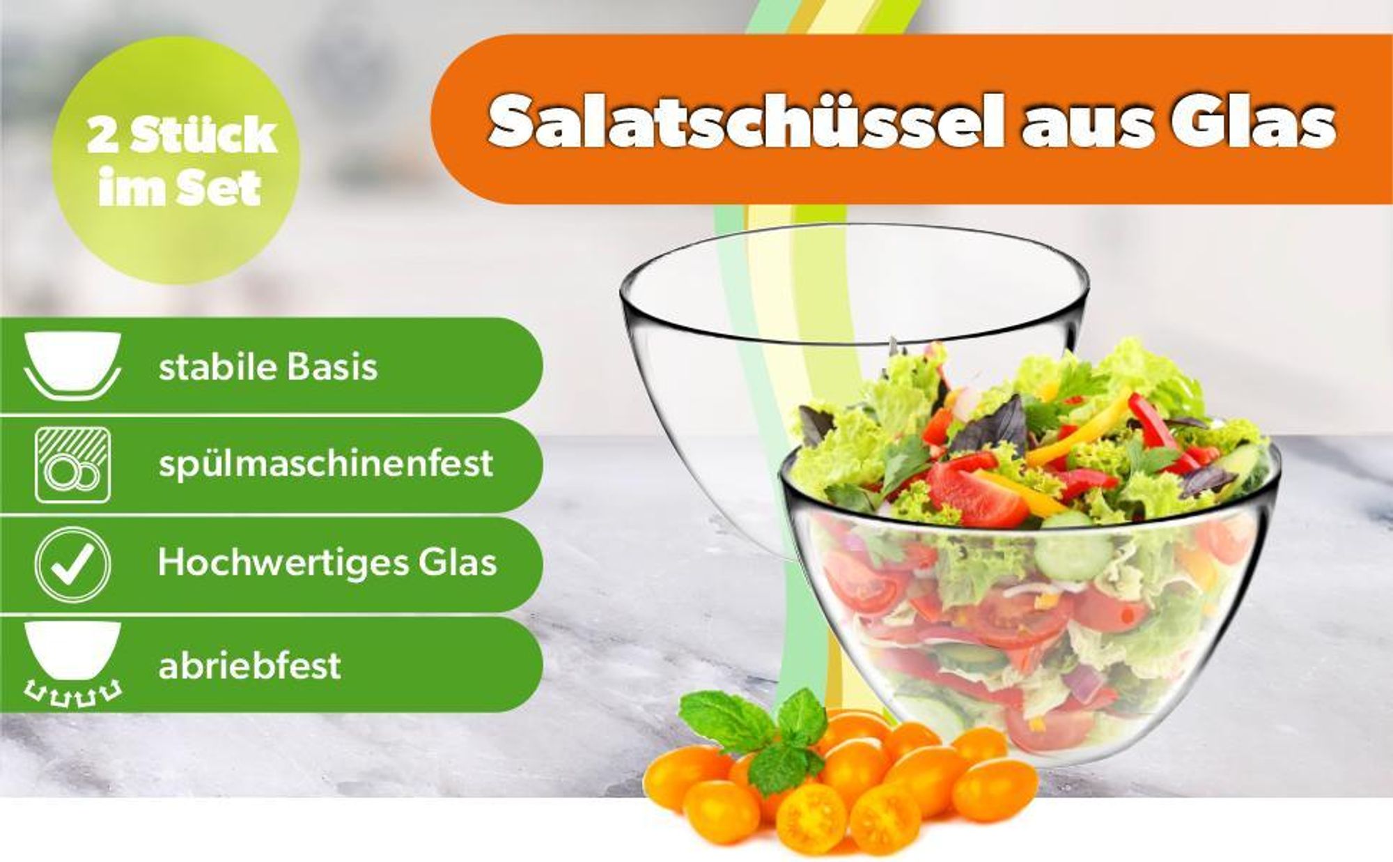 KADAX Salatschüssel aus Glas, ovale Glasschale, 17 cm, Glasschüssel, Glasschälchen