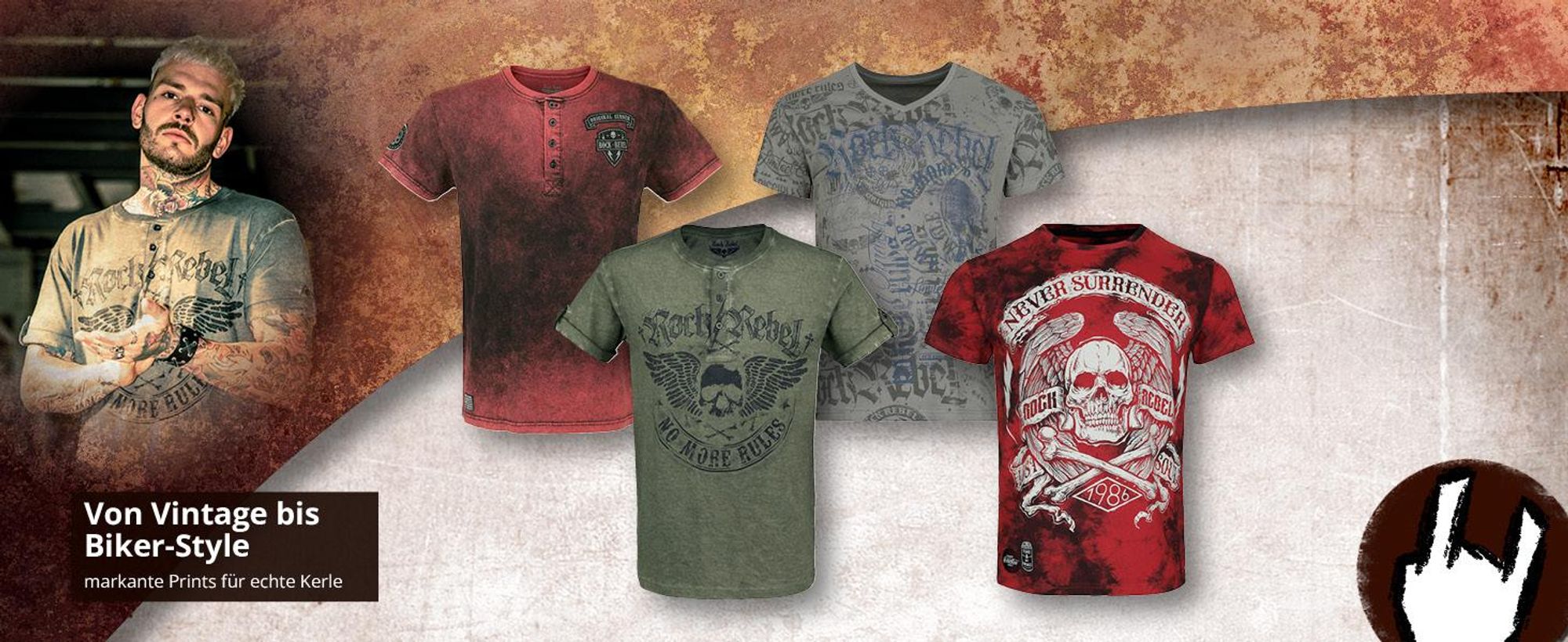Rock Rebel by EMP Herren rotes Vintage T-Shirt mit Patches 3XL