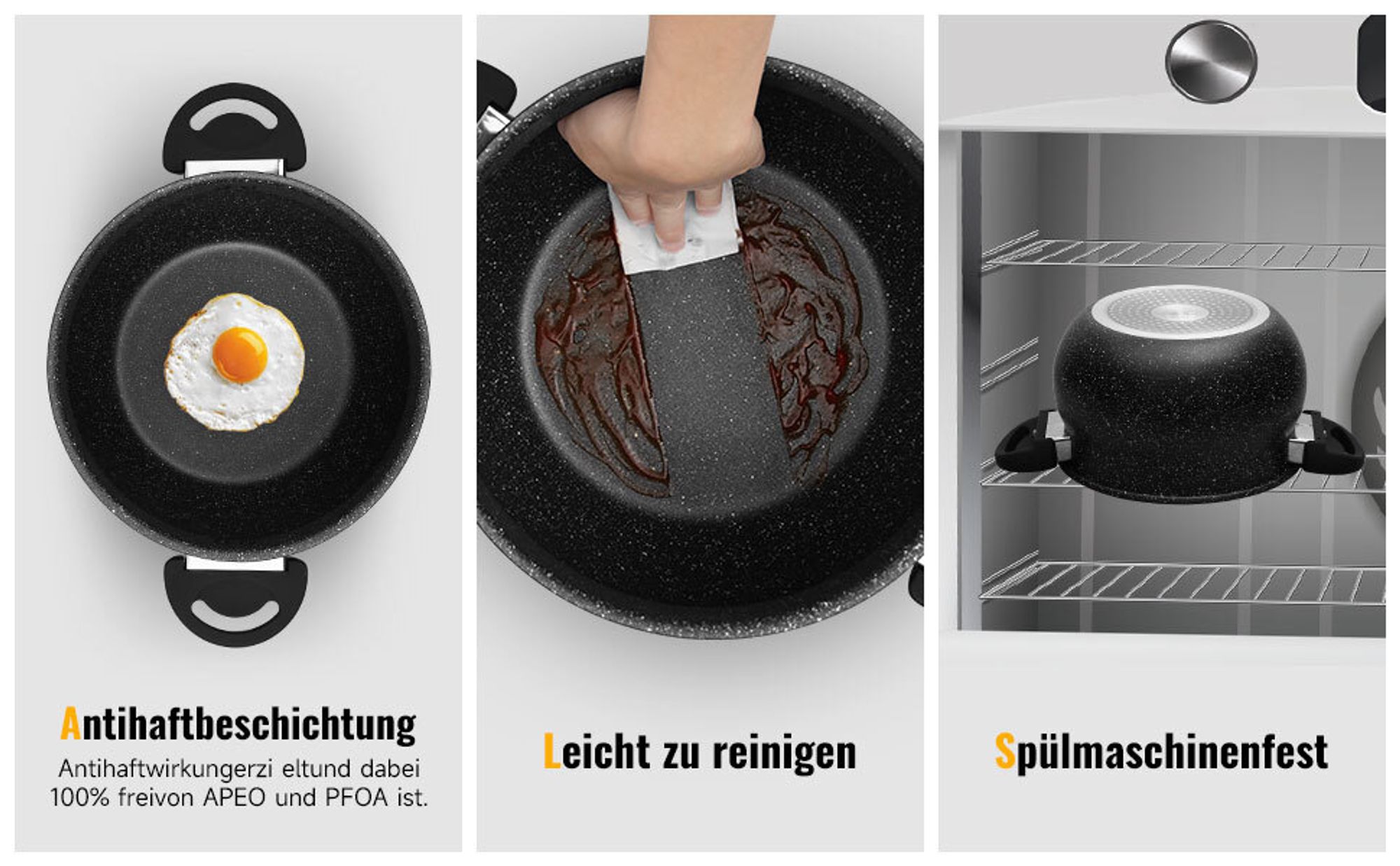 20cm Kochtopf mit Glasdeckel, Aluguss Topf, Antihaftbeschichtung, für alle Herdarten