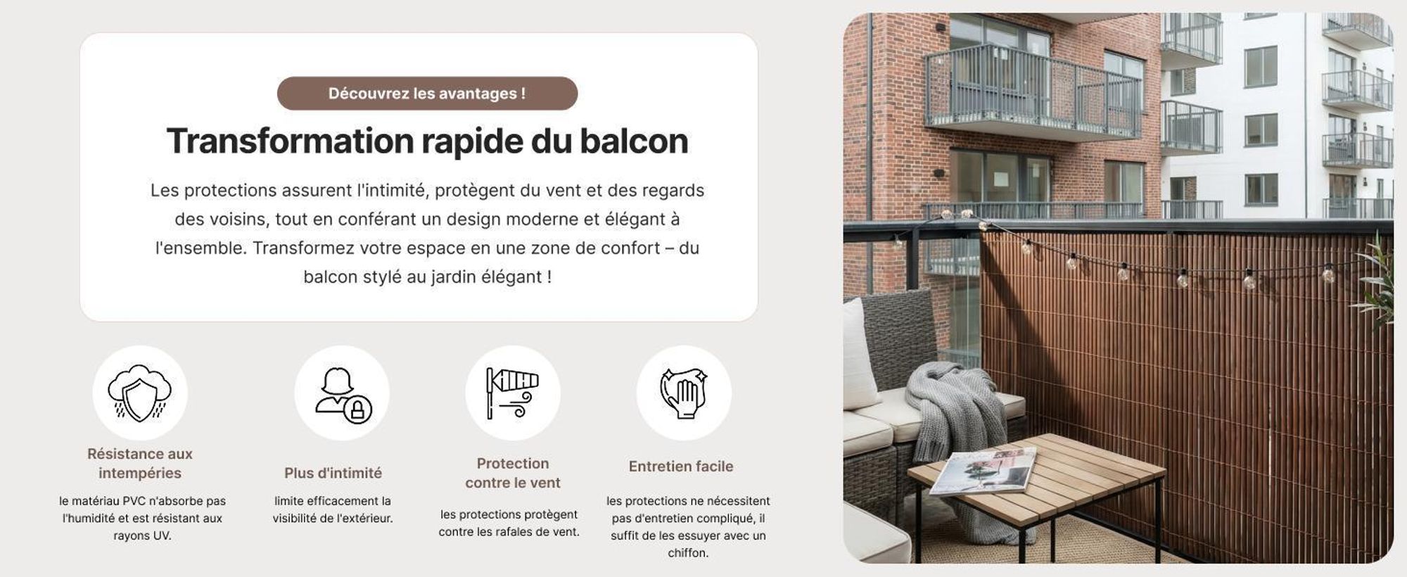 Brise-vue pour balcon, terrasse ou jardin, en PVC, Mazovia 150 x 500 cm, gris, résistant au vent, aux intempéries et aux rayons UV, tapis brise-vue utilisable toute l'année