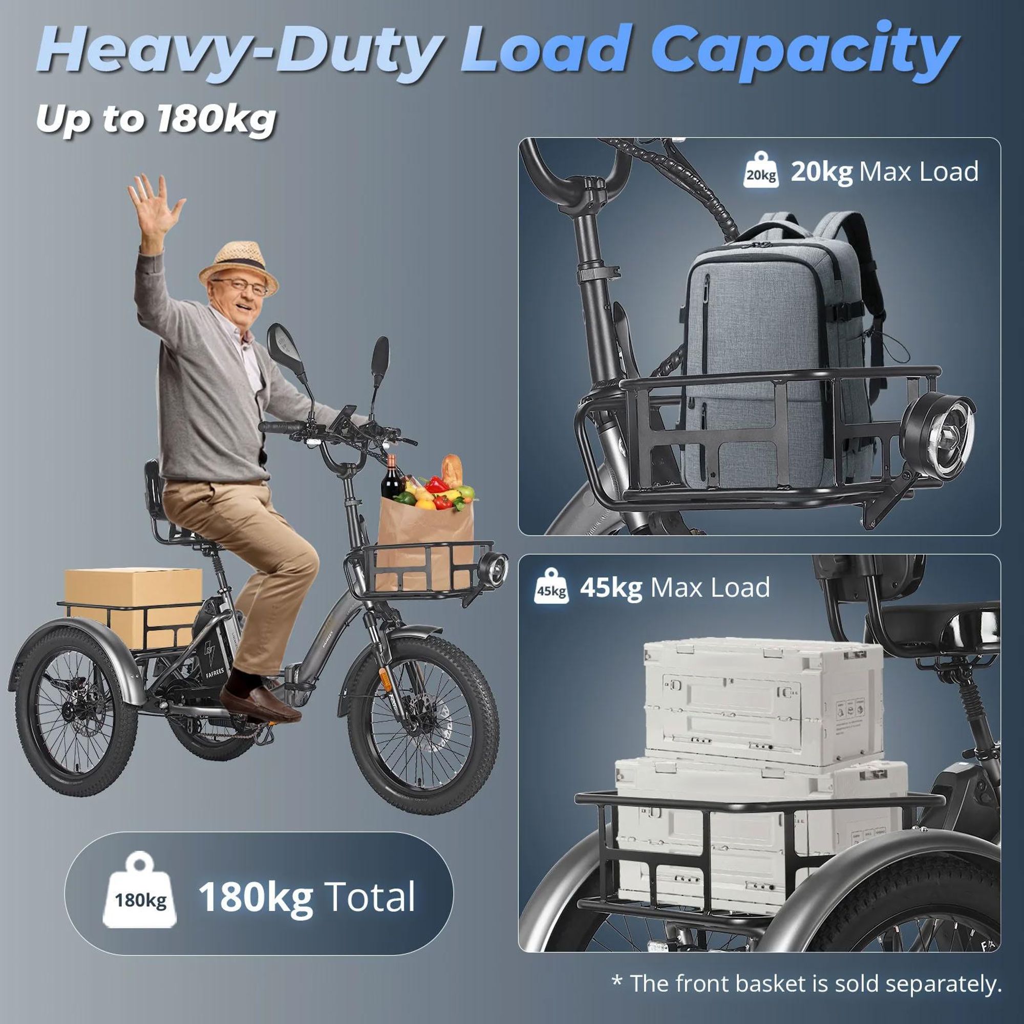 FAFREES F20 Mate trójkołowy E-bike - Bateria 48V23.45AH 20-Calowe Opony Z Oparciem - Szaro-niebieski